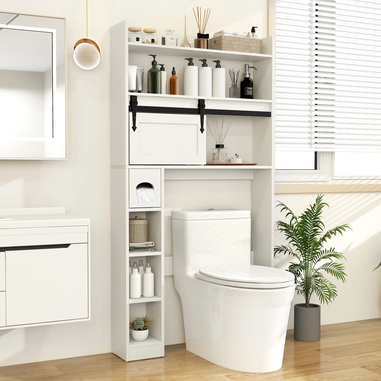 4 Costway Over the Toilet Bathroom Storage Cabinet Space-Saving Cupboard, 4 of 5