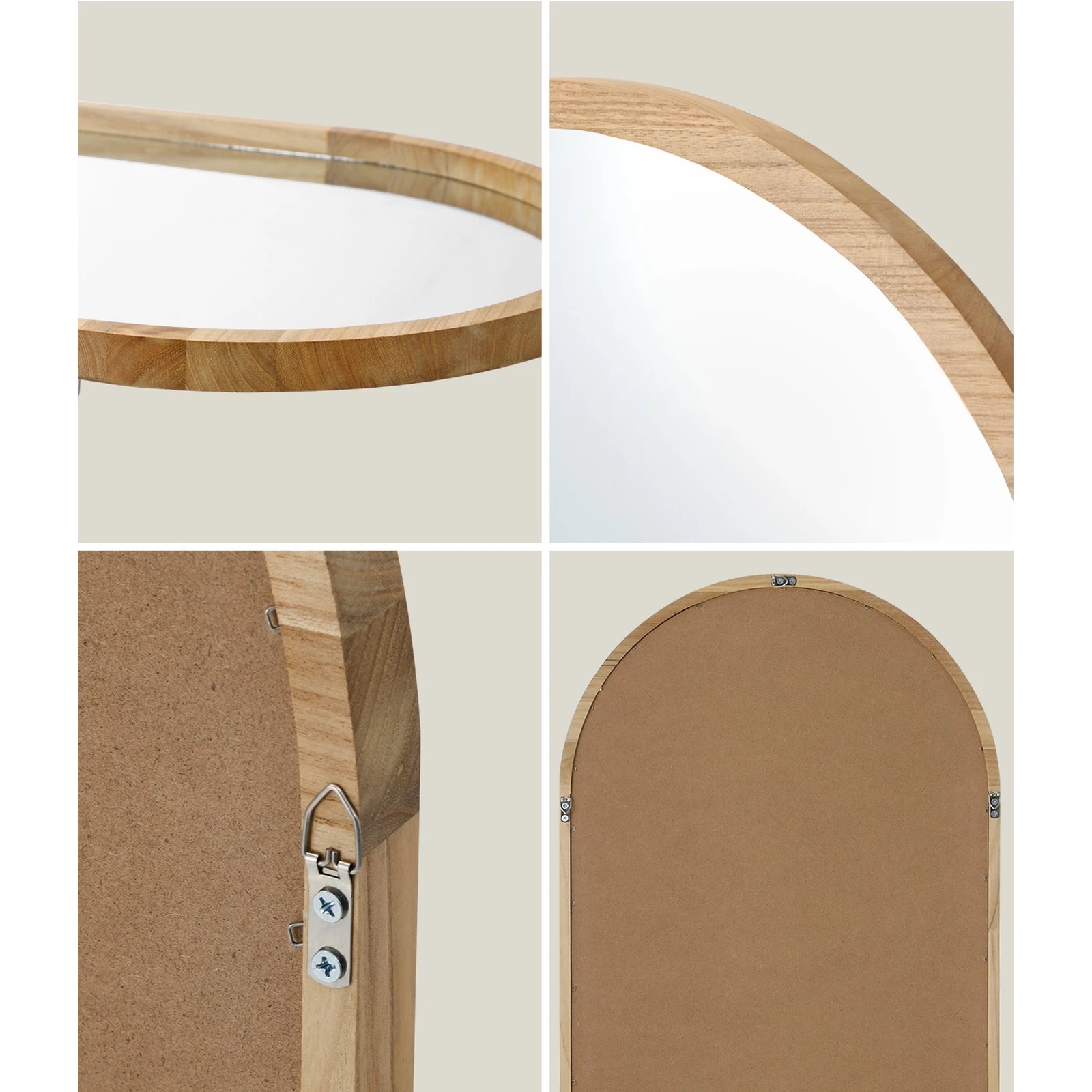 4 Oikiture Wooden Wall Mirrors Oval Makeup Mirror Home Decor 84x50cm
 - Natural, 4 of 9