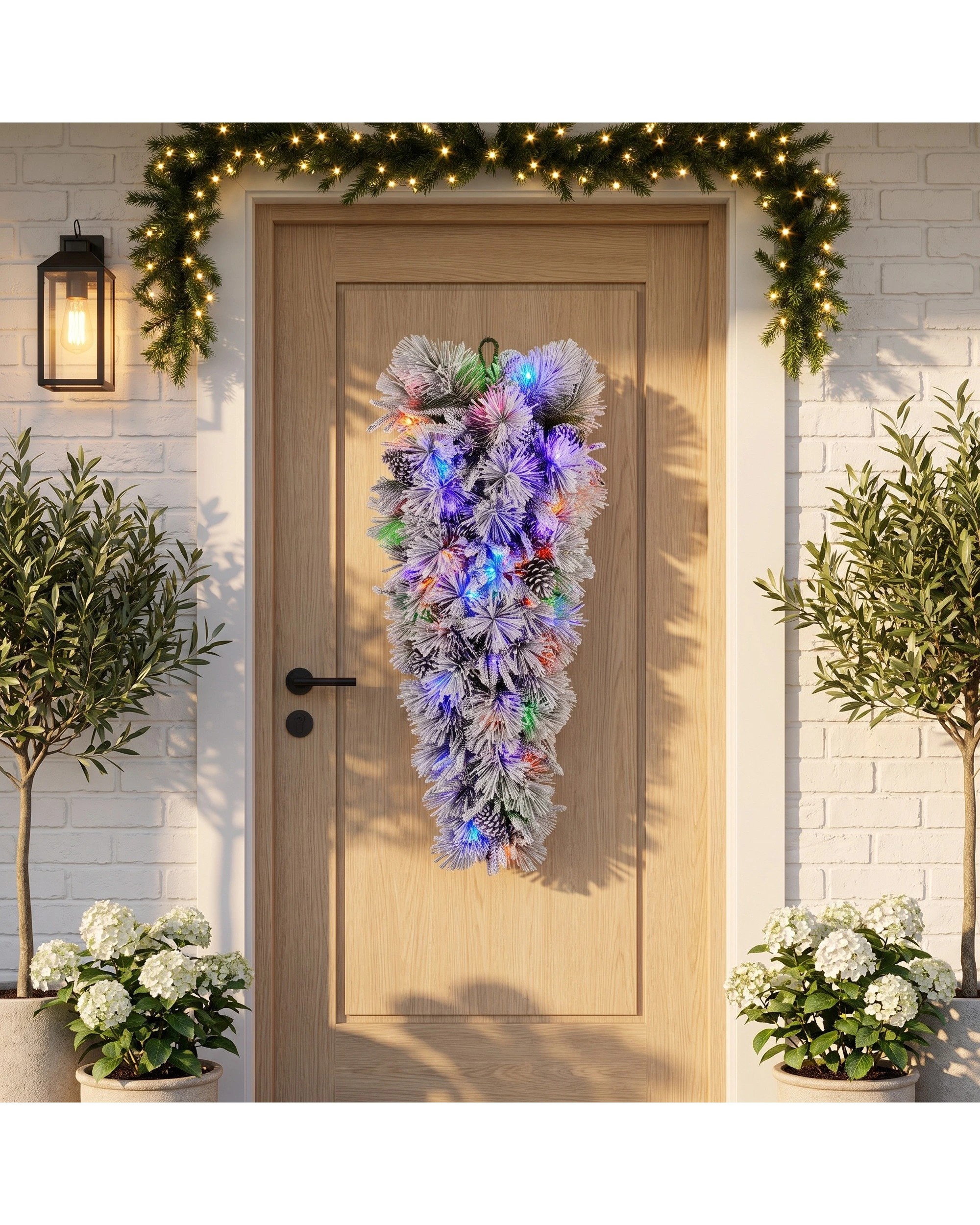 9 Christabelle 90cm Alpine Snow Christmas Garland Teardrop Pre Lit Multi Function LED Timer Flocked Pine Cones Home, 9 of 9
