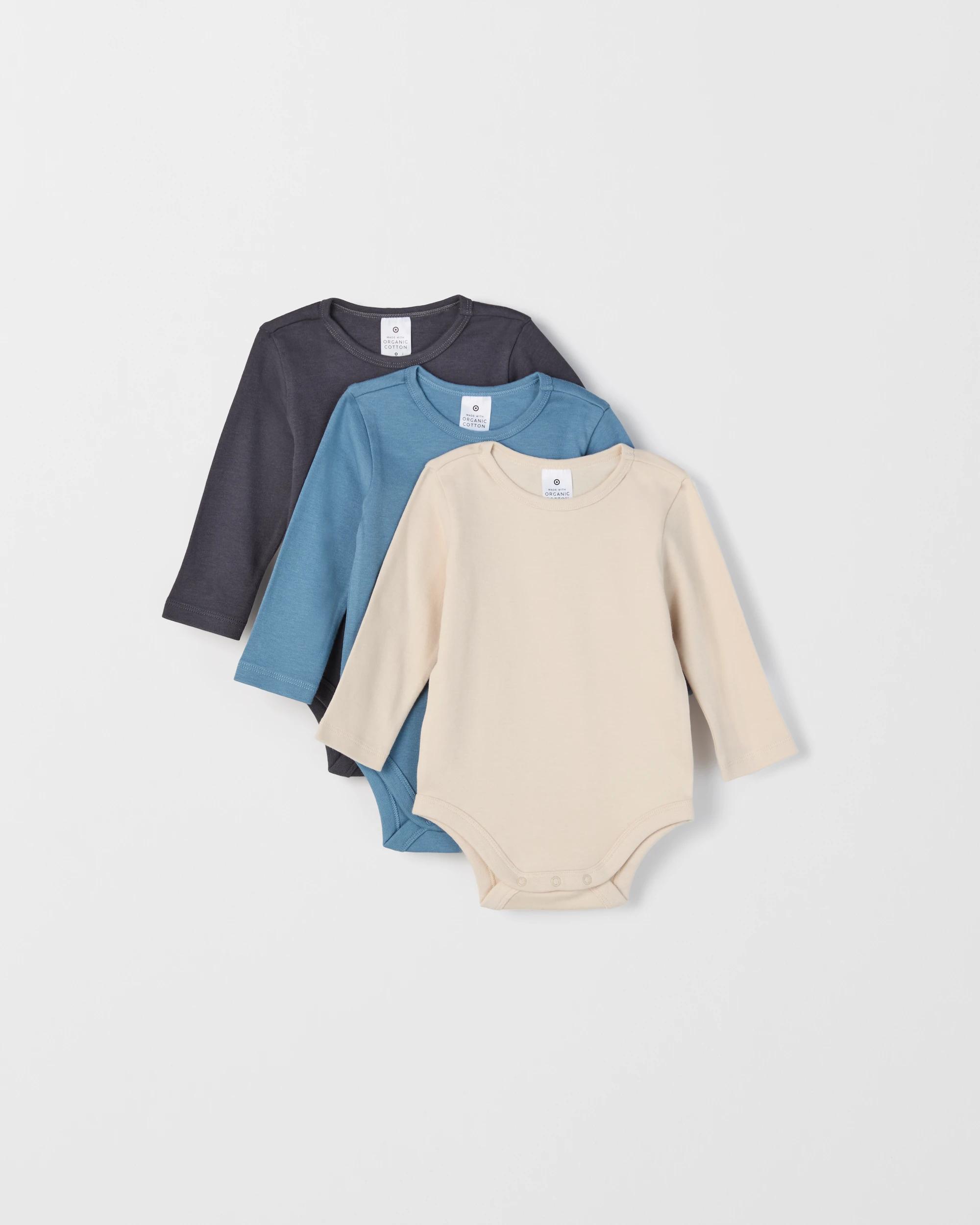 1 Target Baby Baby Organic Cotton 3 Pack Long Sleeve Bodysuit BLUES, 1 of 4