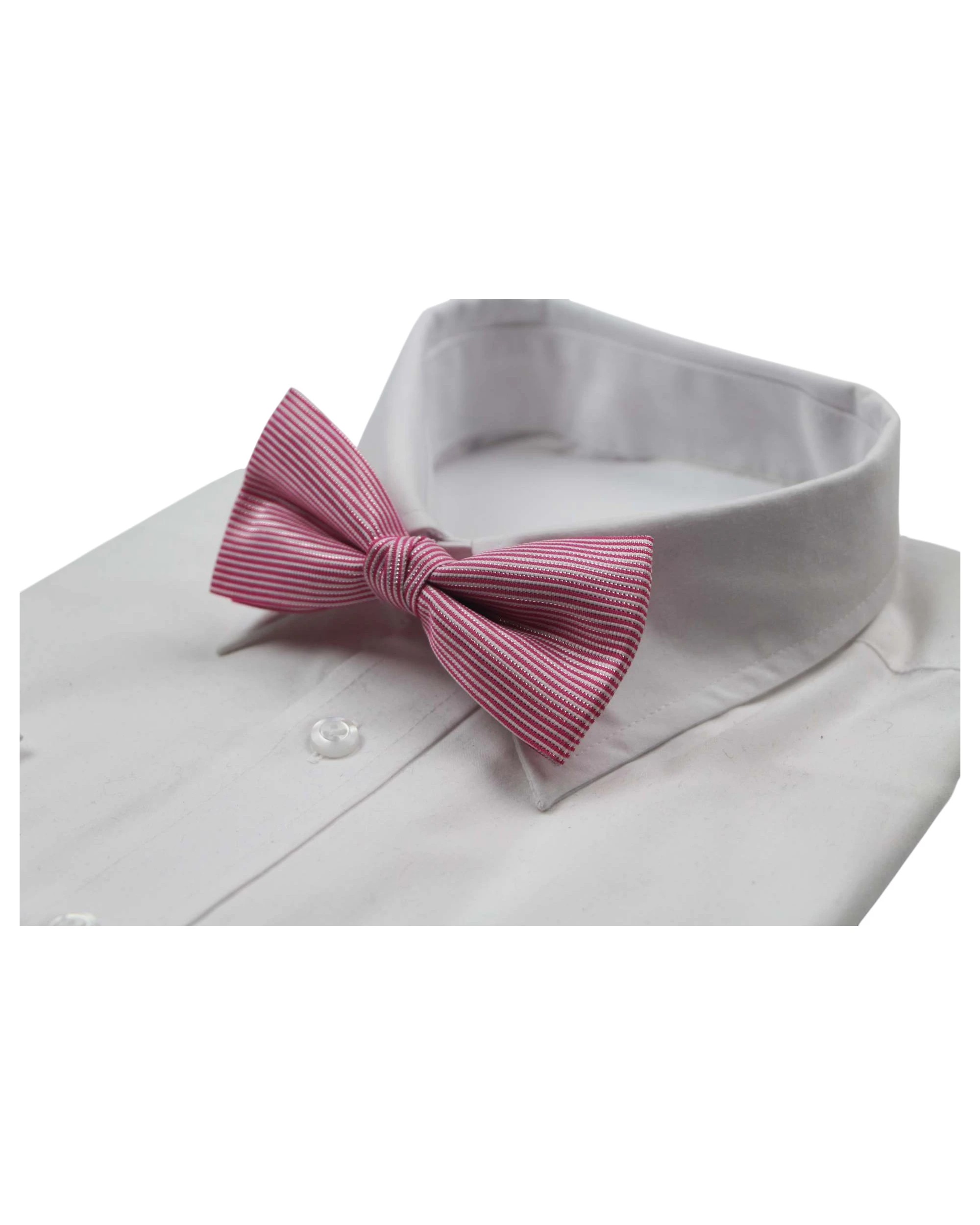 1 Zasel Mens Pink & White Horizontal Stripe With Silver Patterned Bow Tie, 1 of 3