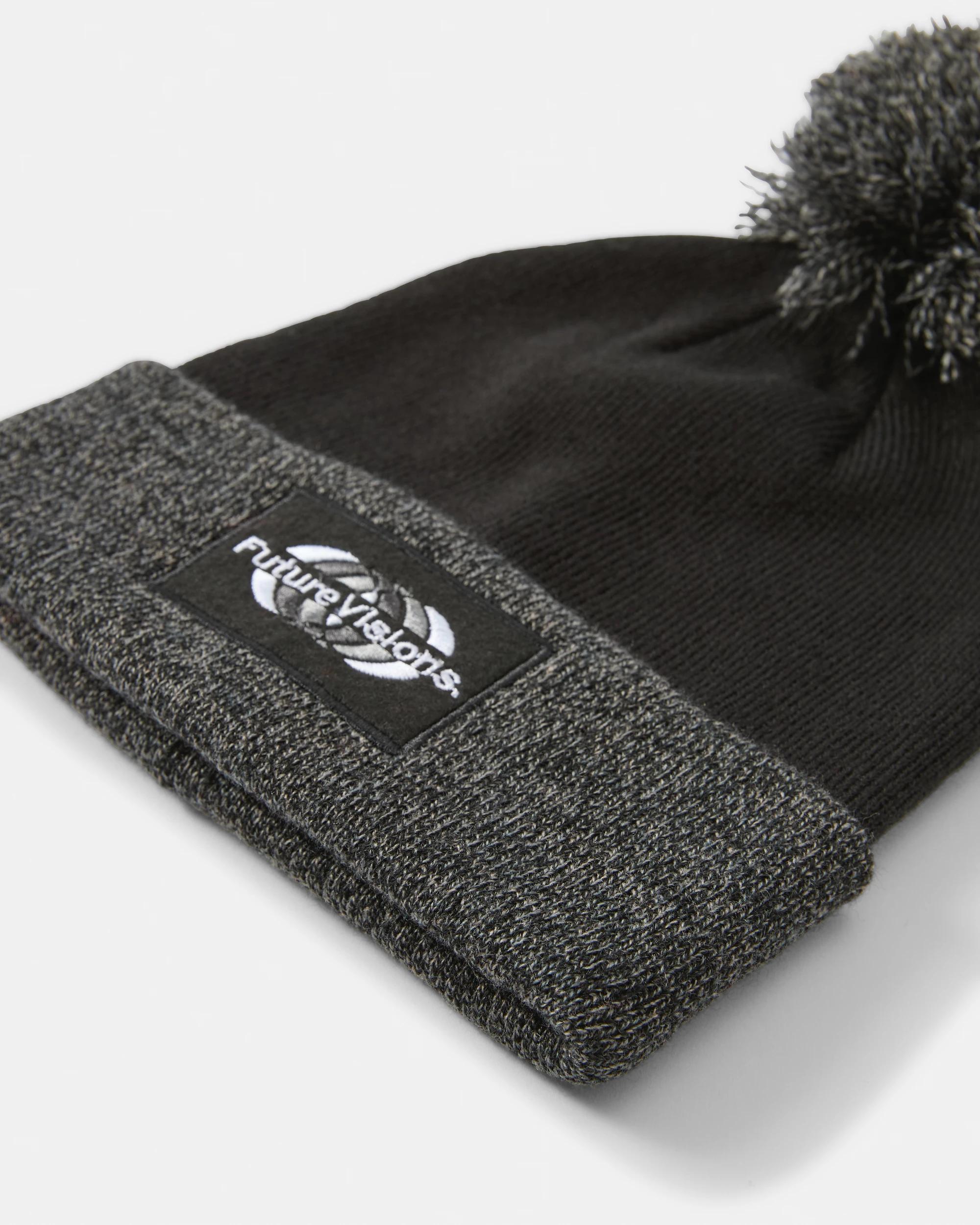3 Pom Pom Beanie Black Grey, 3 of 3