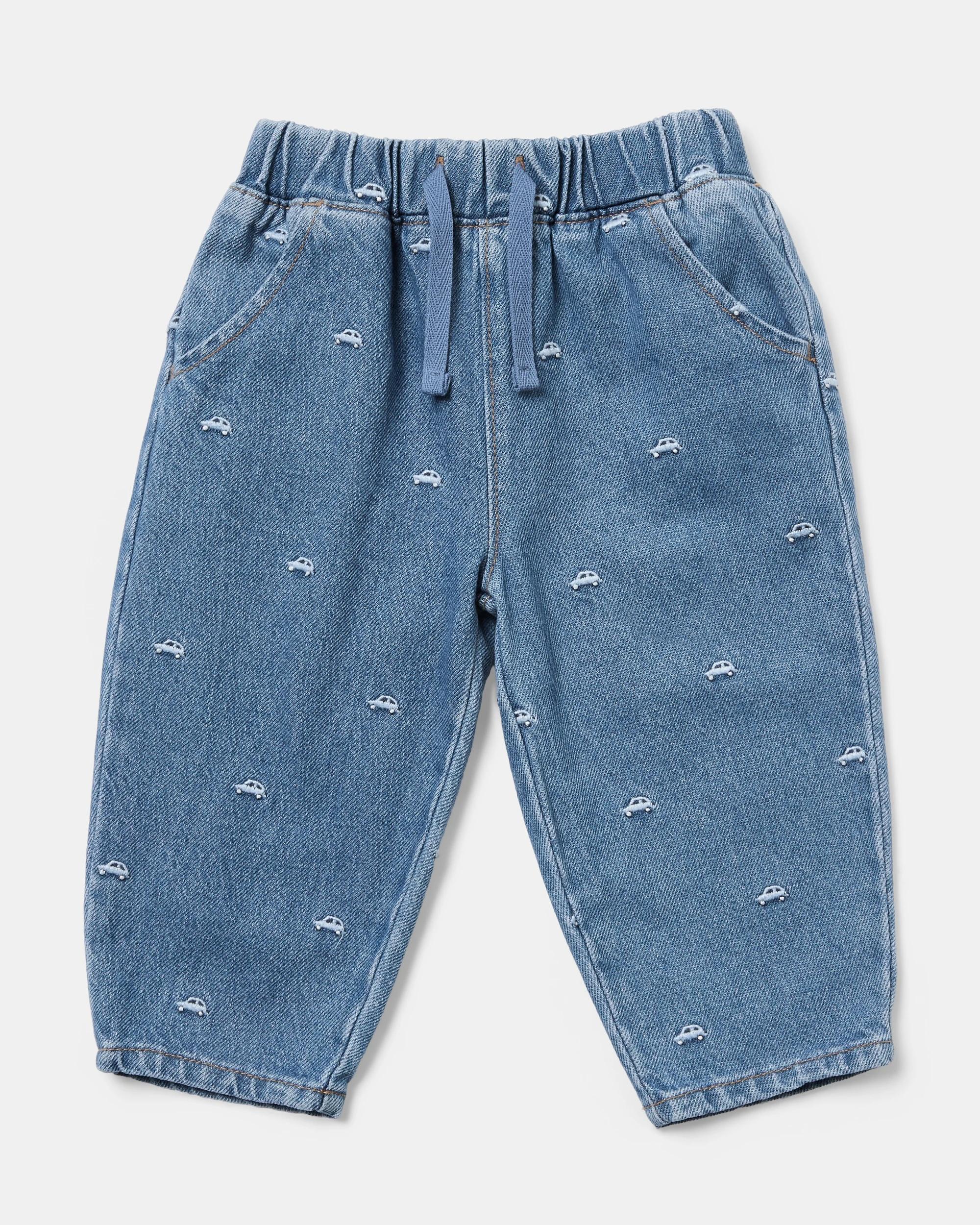 1 Cotton Embroidered Denim Jeans Ditsy Cars, 1 of 3