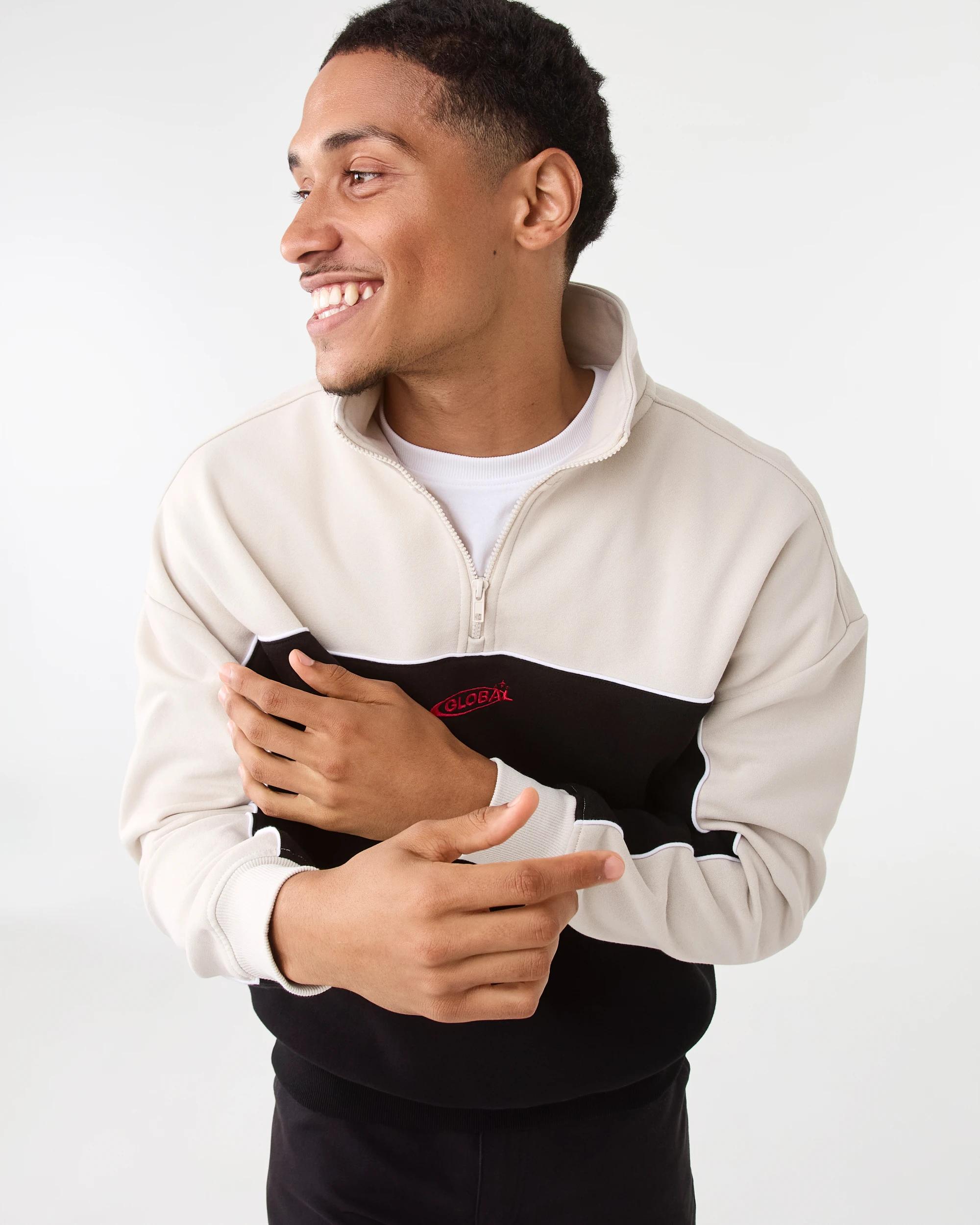 5 1/4 Zip Panel Sweatshirt Blk Global, 5 of 8