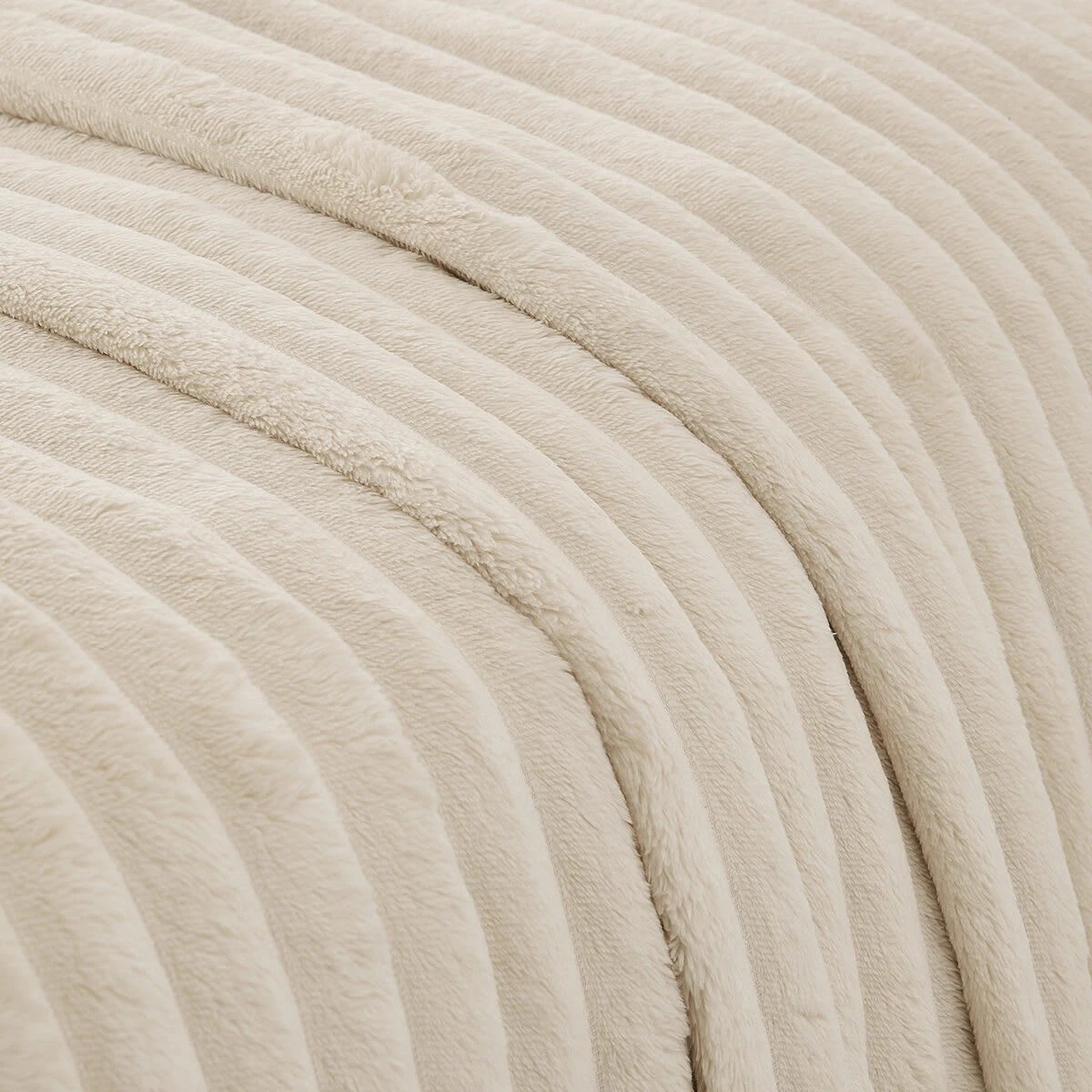 4 Plush Ribbed Blanket - Queen/King Bed, Ivory, 4 of 6