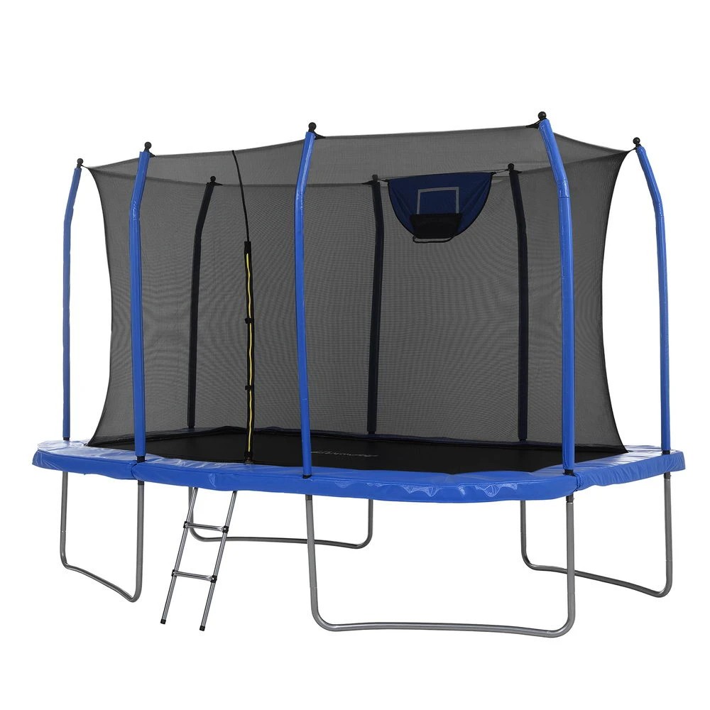 1 Everfit 12FT Trampoline Kids Rectangle Rebounder with Basketball Set Safety Net - Blue, 1 of 8