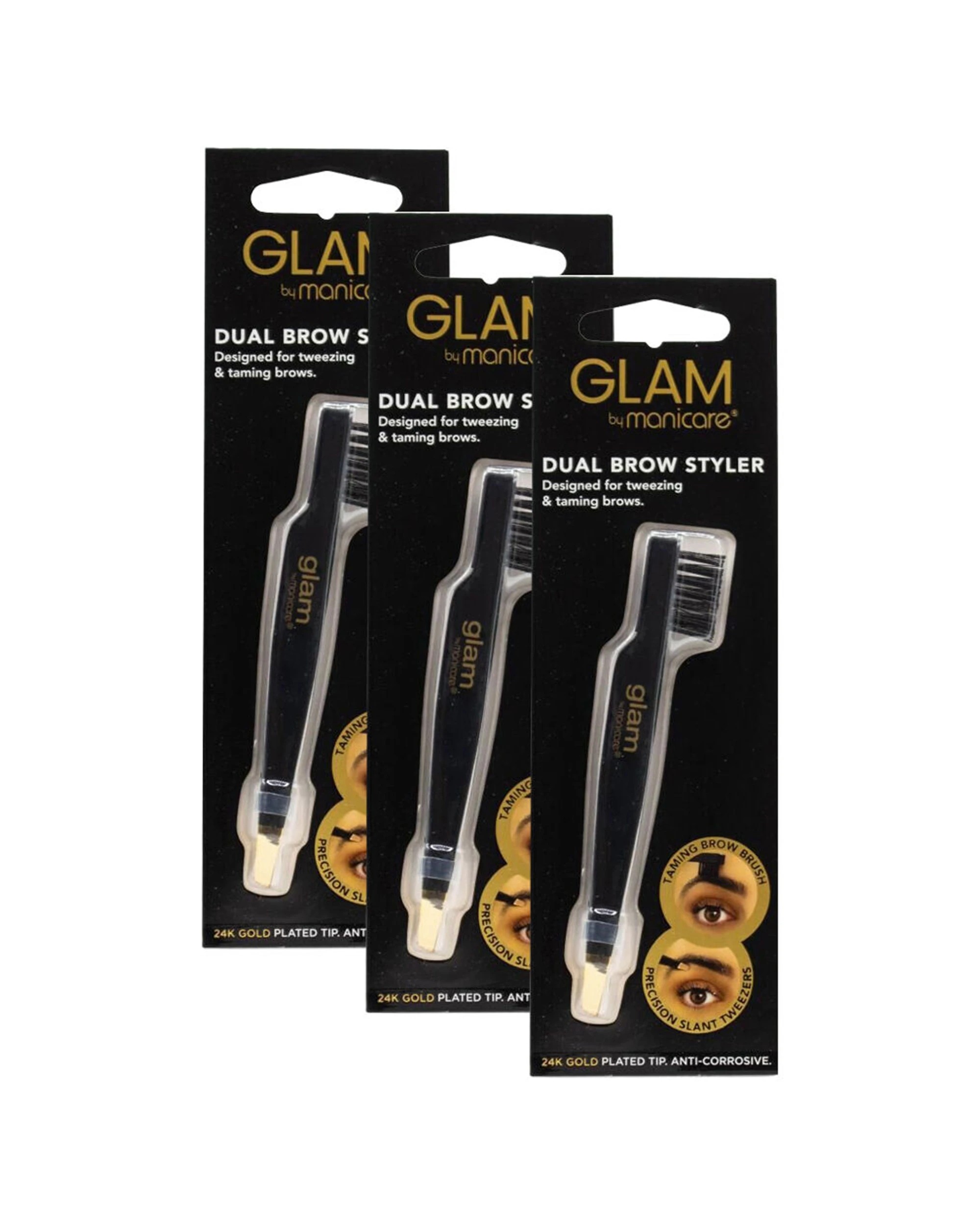 1 Glam By Manicare 3PK Dual Brow Styler Eyebrow Tweezer 24K Plated Tip - Multi, 1 of 3