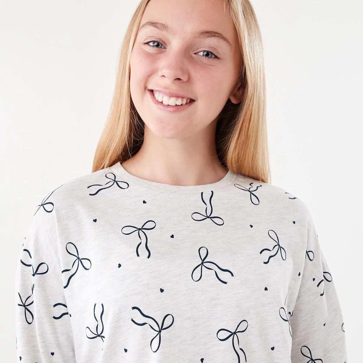 3 Long Sleeve Jersey Pyjama Set Wht Bow, 3 of 8