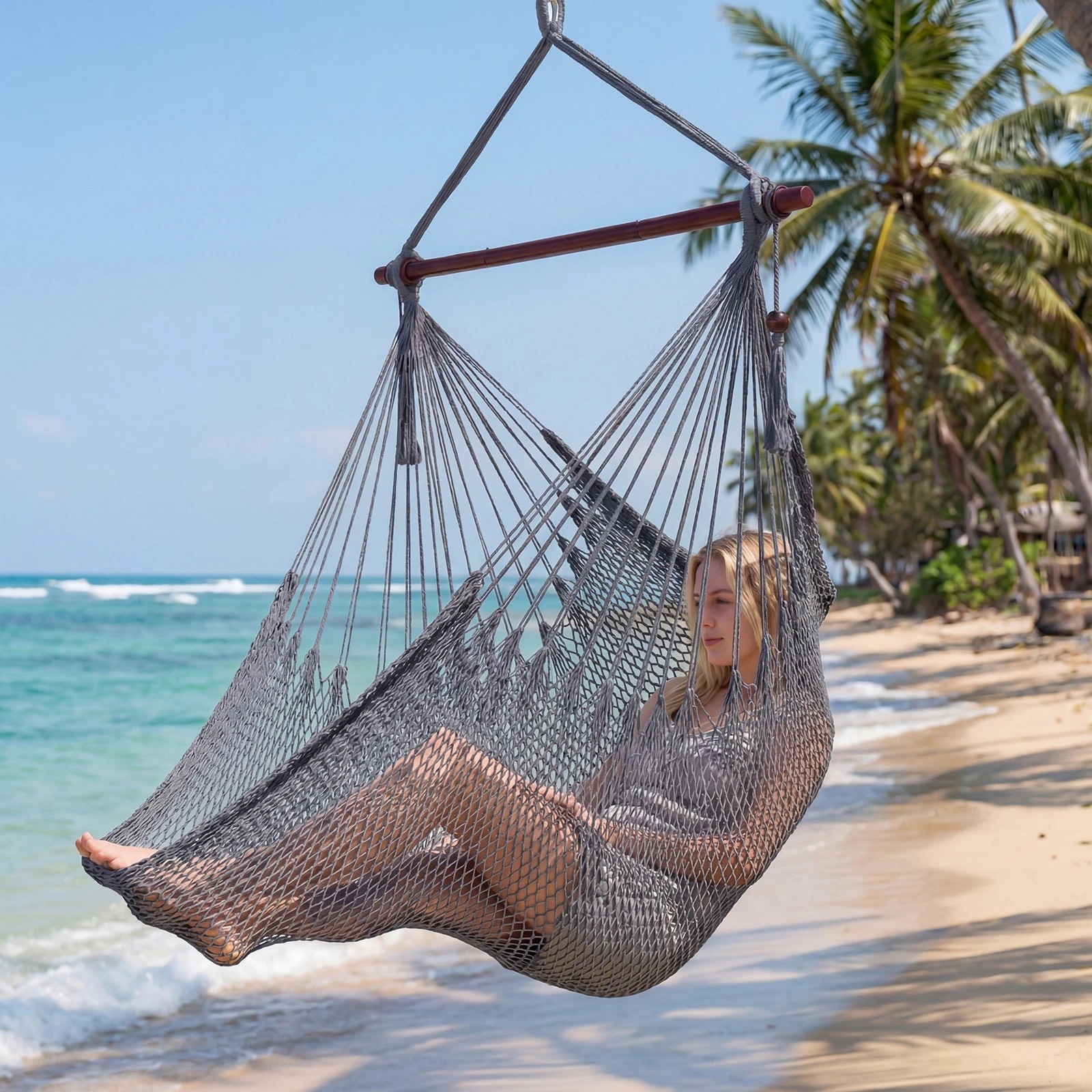 5 Costway Caribbean Hammock Chair Stretchable Hanging Rope Swing Chair - Grey, 5 of 5
