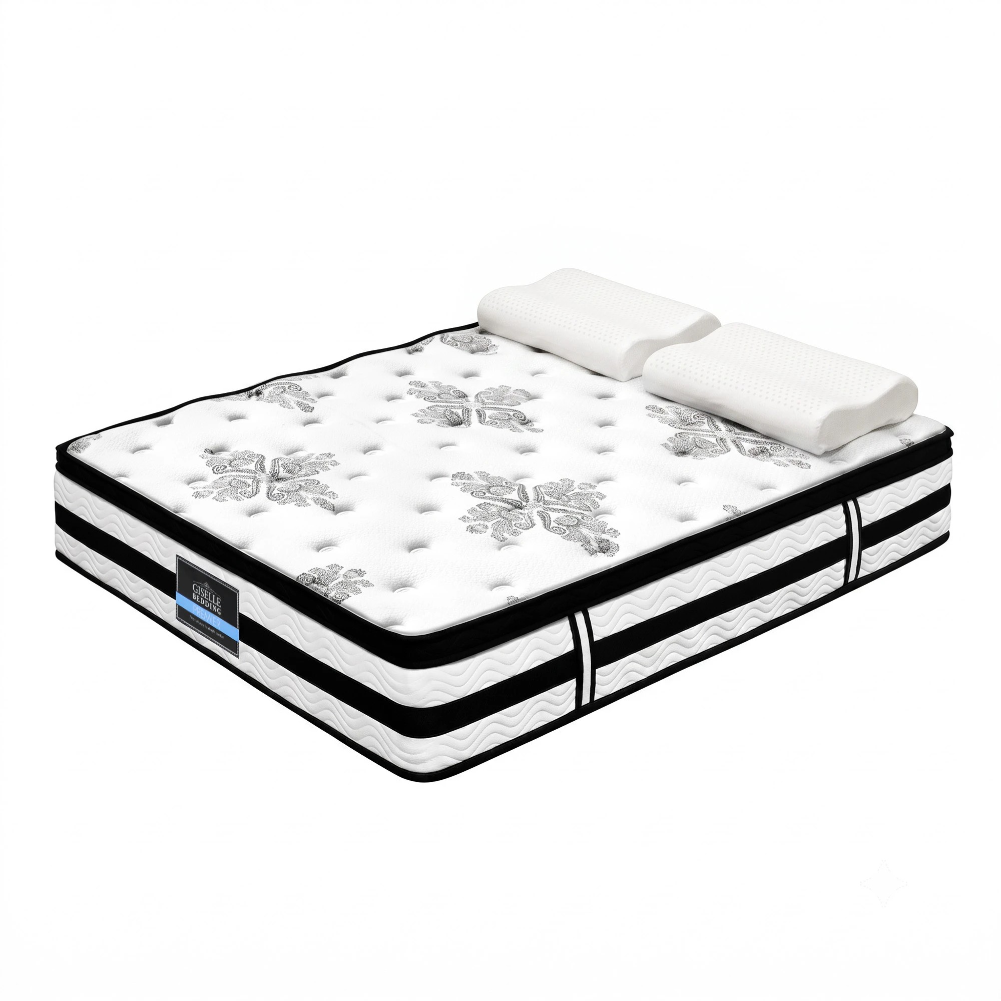 1 Giselle Bedding 34cm 5-Zone Euro Top Pocket Spring Mattress with 2 Latex Contour Pillows - Queen Bed - Multi, 1 of 10