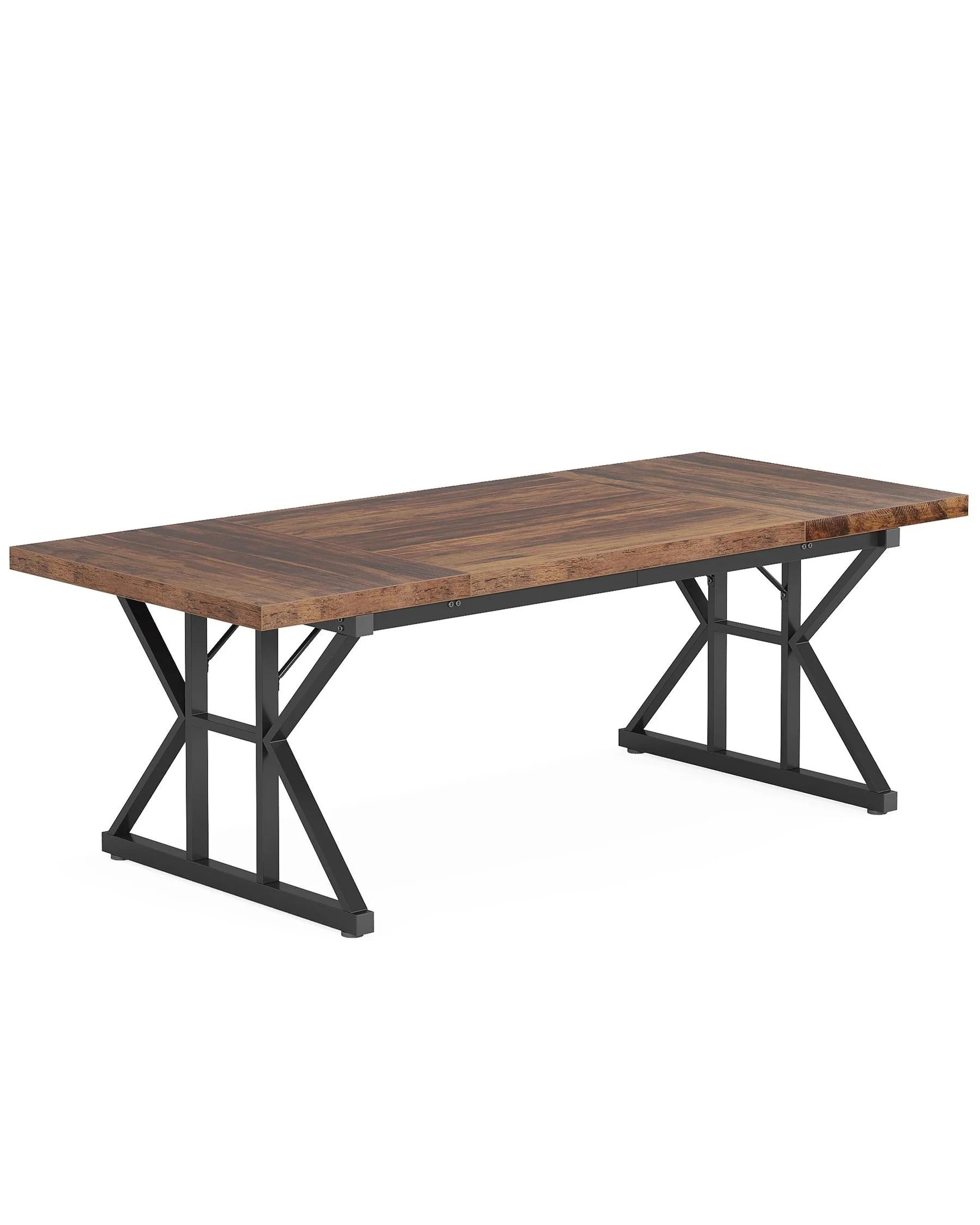 1 OAKORY 180cm Home office Desk with Metal X-shaped Trestle legs Rustic Brown and Black, 1 of 5