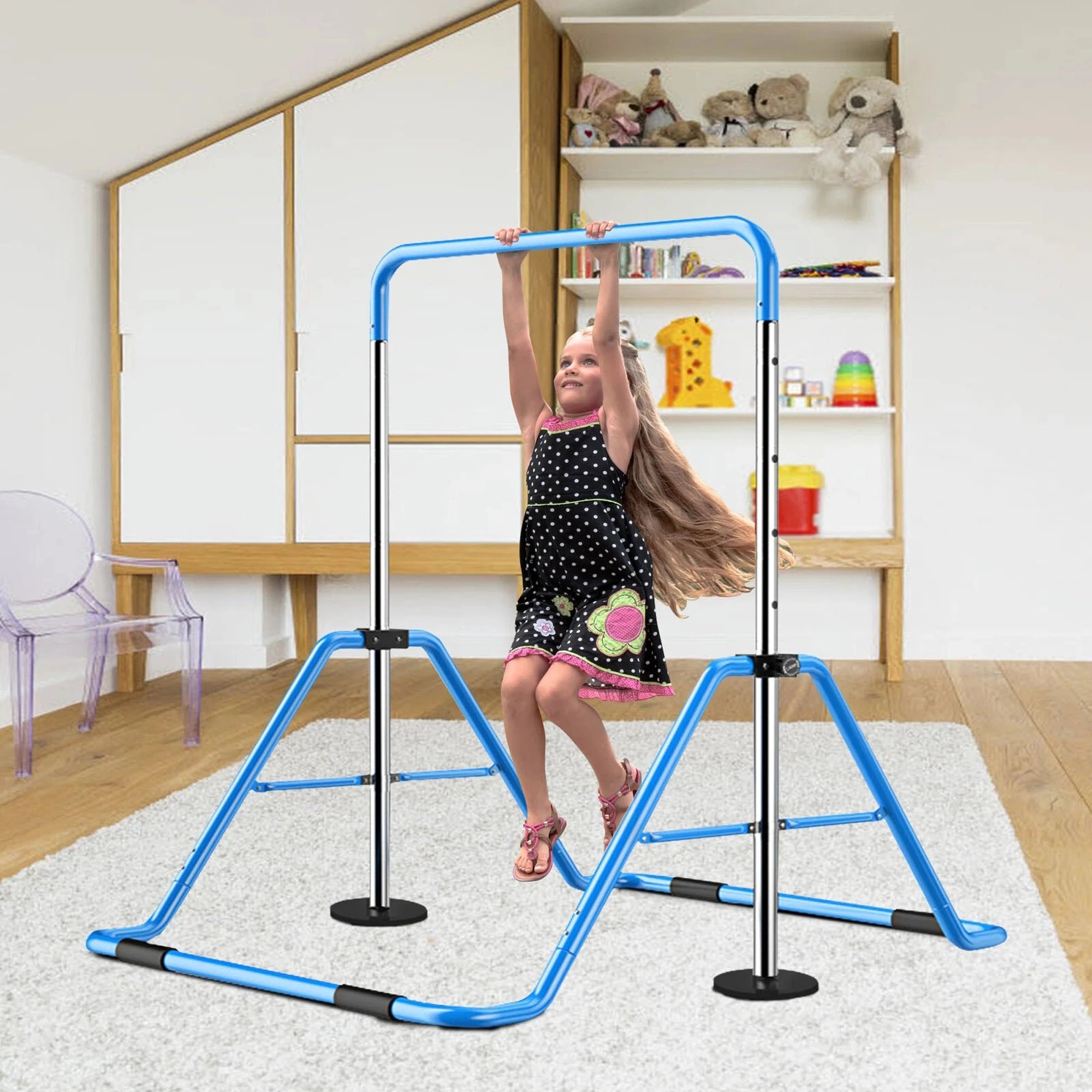 2 Fitness Master Kids Gymnastics Bar Adjustable Foldable Horizontal Monkey Kip Bar Indoor Junior Training Equipment Home G, 2 of 7