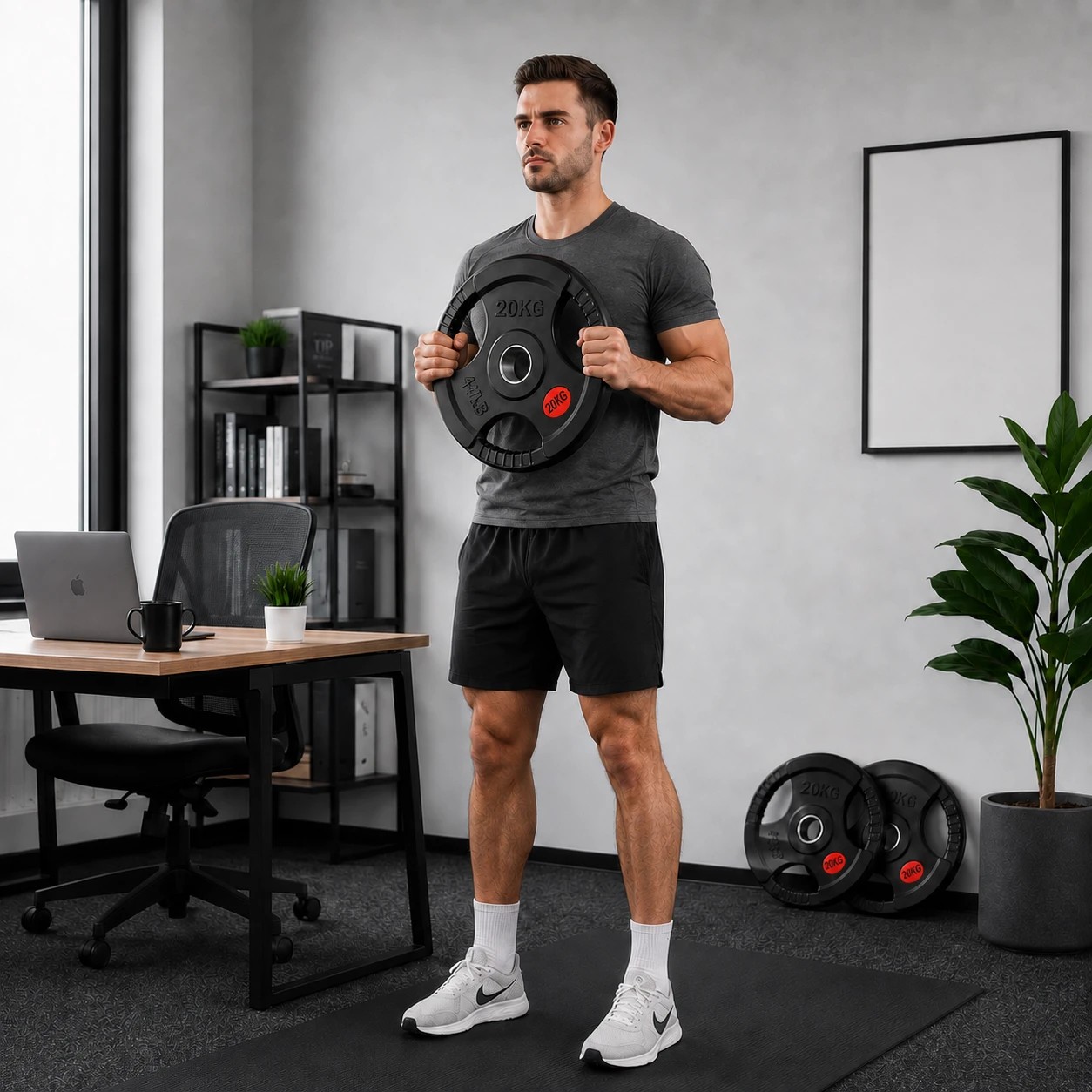 2 Fitness Master 20kg Rubber Olympic Weight Plate Single Gym Barbell Plate, 2 of 10