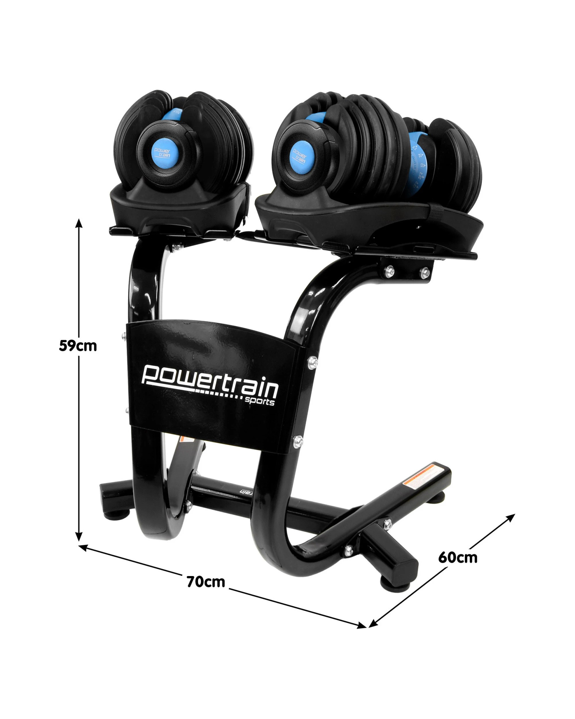 2 Powertrain 48kg Adjustable Dumbbells Set Home Gym Exercise Free Weights Stand - Blue, 2 of 8