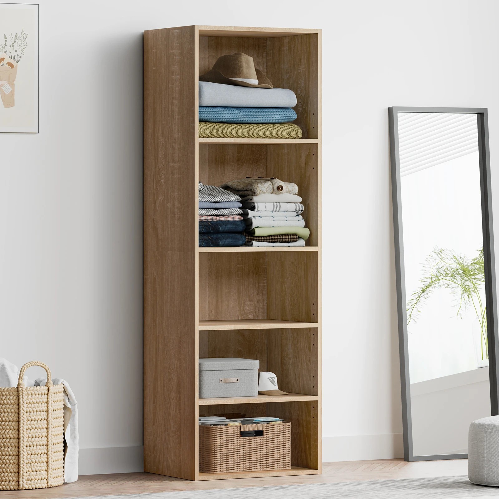 10 Alfordson Wardrobe 5 Shelves Clothes Storage Cabinet - Oak, 10 of 10