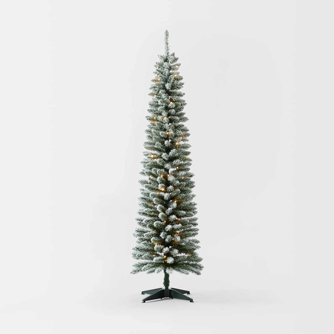 1 1.82m (6ft) Flocked Slim Prelit Christmas Tree, 1 of 8