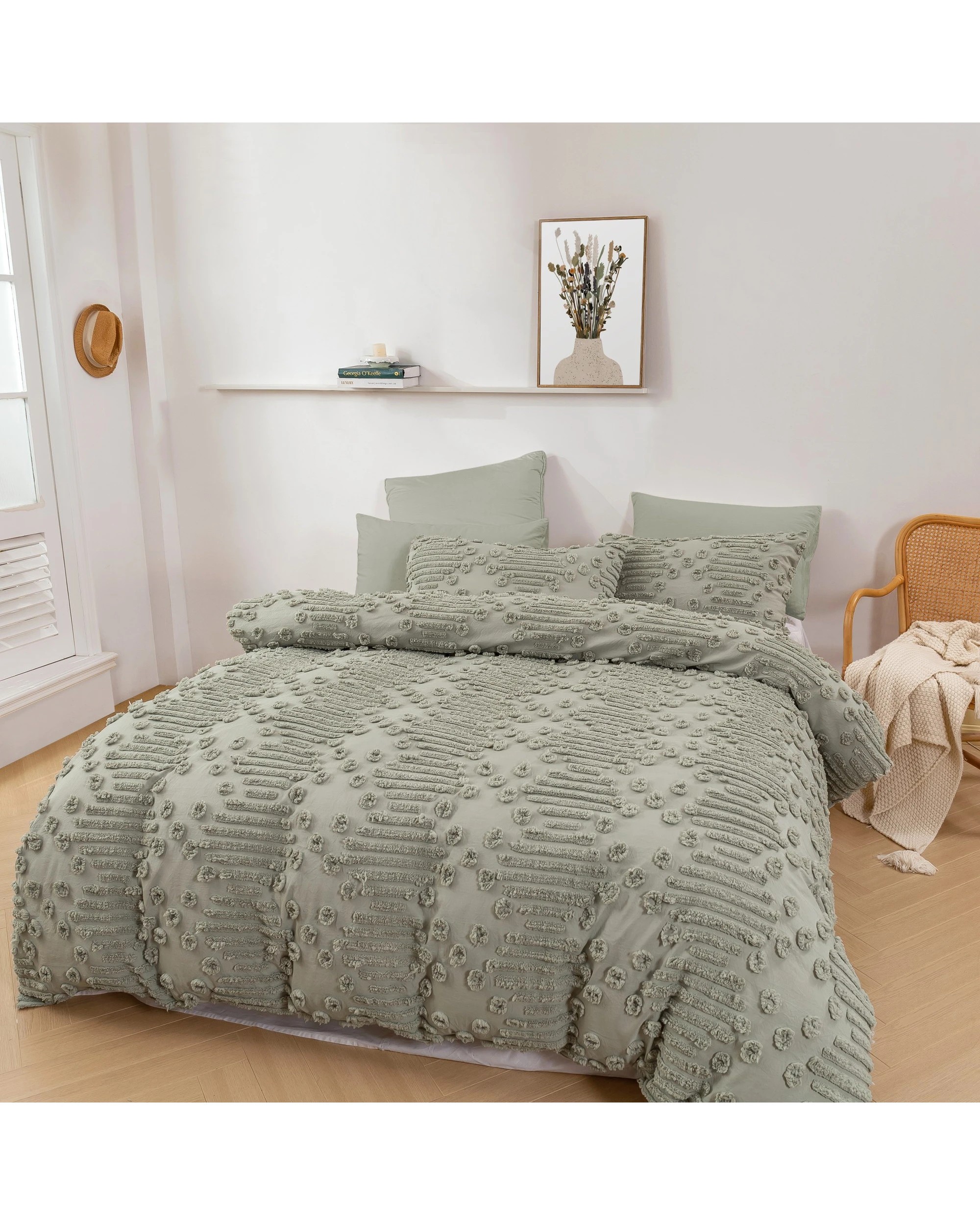 2 Dreamaker Fletcher Ultrafine Tufted Chenille Quilt Cover Set - Single Bed - Sage, 2 of 9