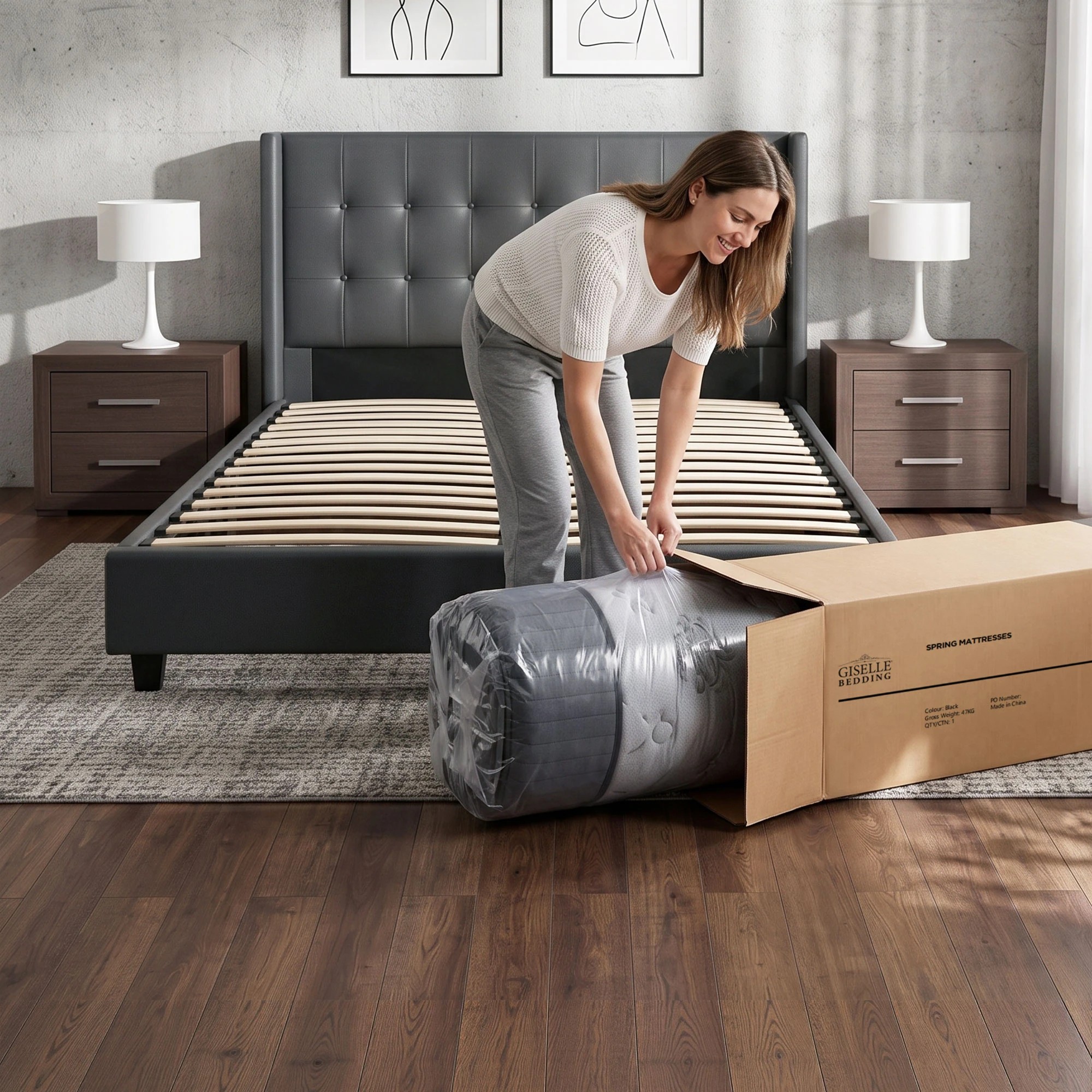 10 Giselle Bedding Mattress 34cm Euro Top 5-Zone Latex Edge Support Pocket Spring - King Bed - Grey, 10 of 10