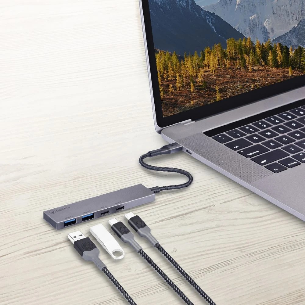 6 Bonelk Long-Life USB-C to USB-C/A 4 Port Slim Hub Space Grey, 6 of 6