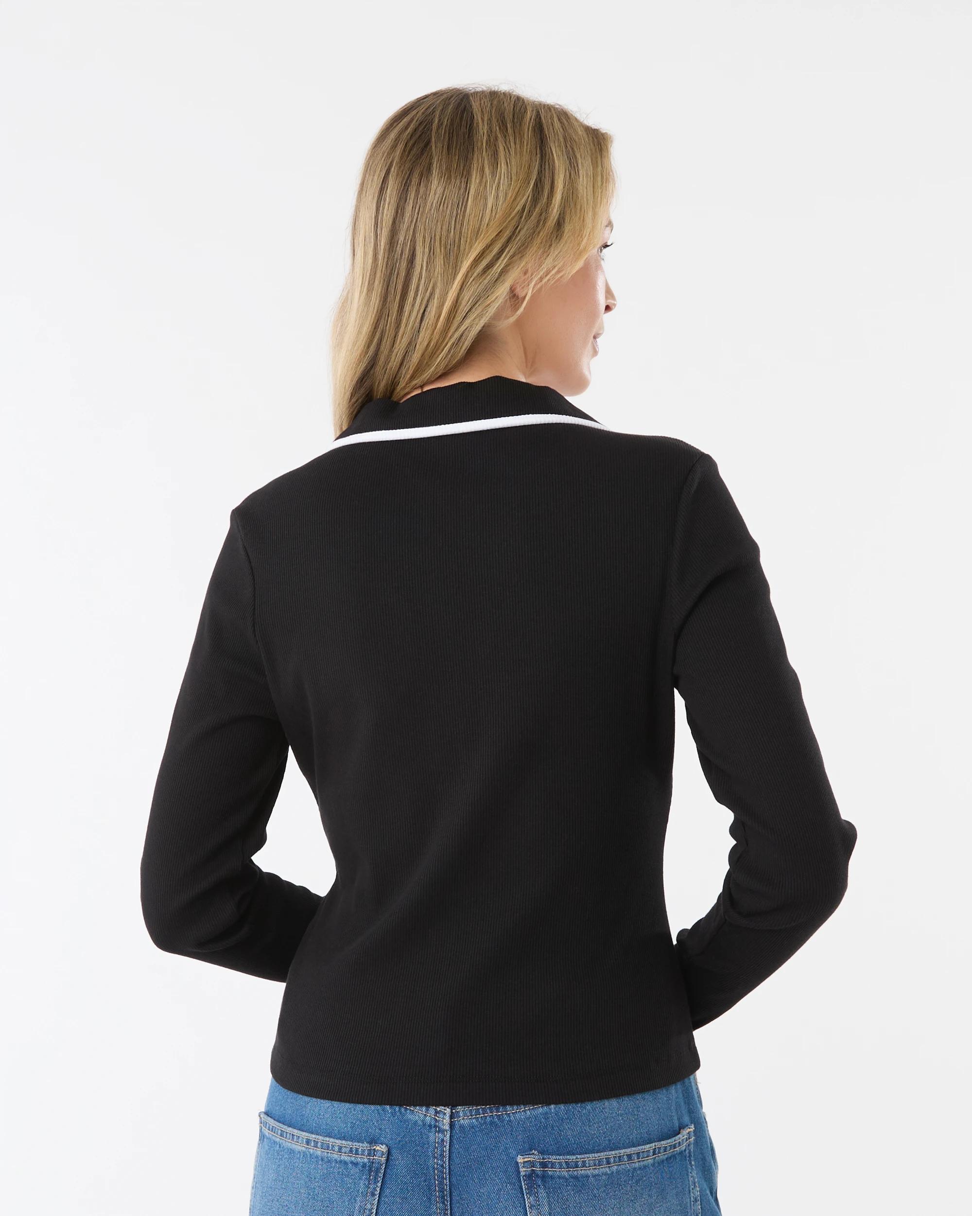 3 Long Sleeve Contrast Polo Top Black, 3 of 5