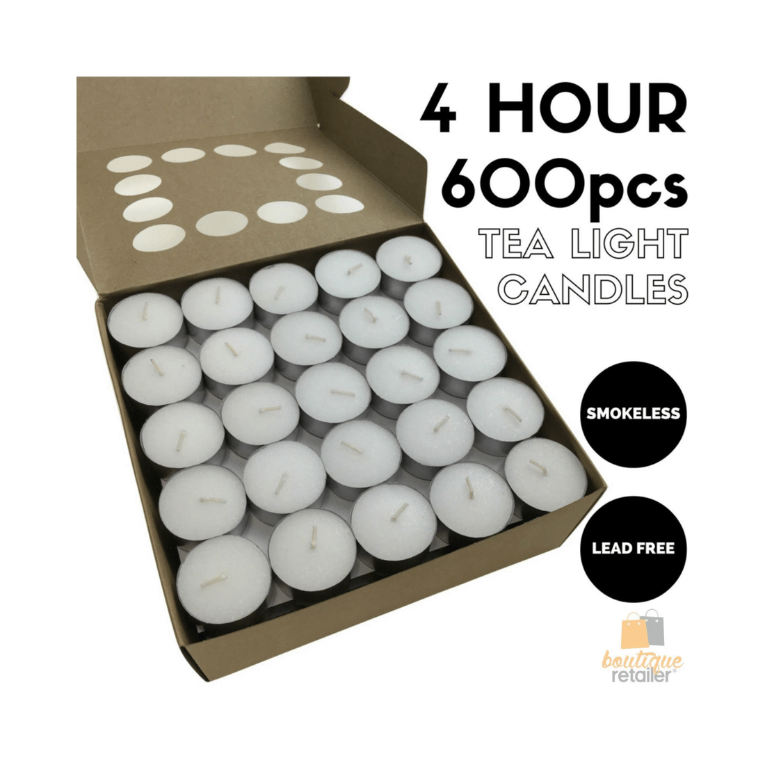 5 BR Home Tealight Candles - 600-Pack with 4-Hour Burn Time and Smokeless Crystal Wax, 5 of 6