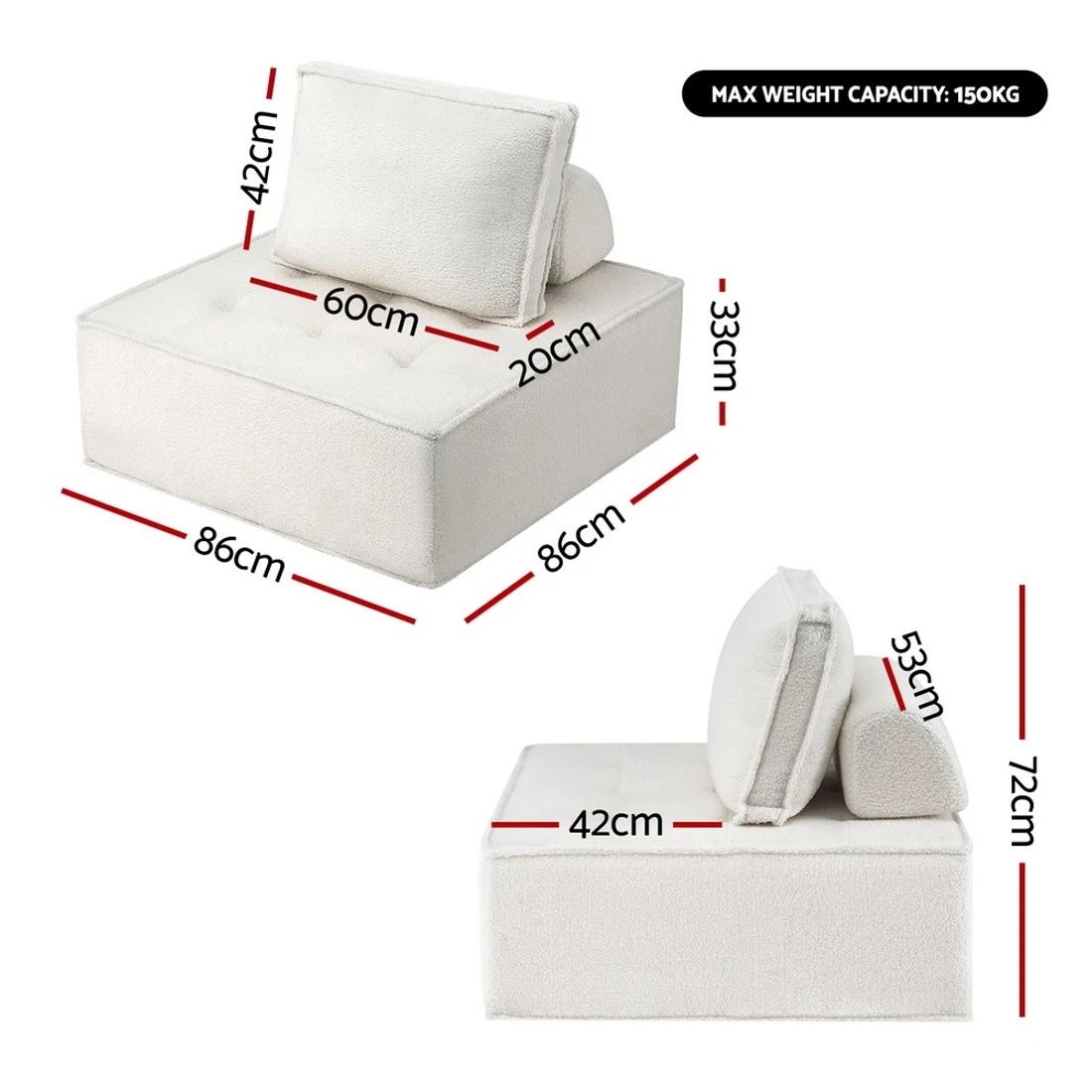 2 Artiss Floor Sofa Lounge Chair with Pillow - White, 2 of 8