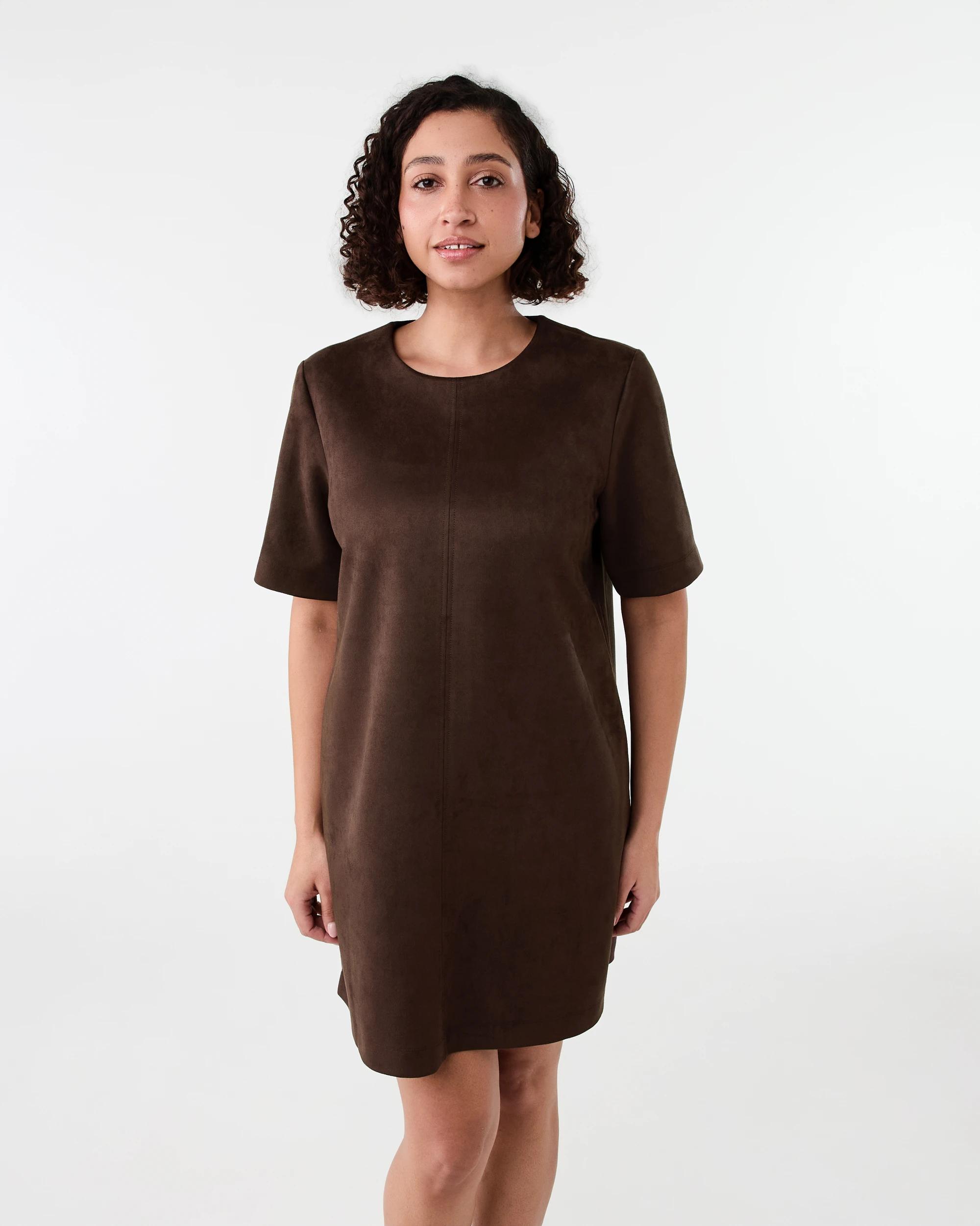 1 Short Sleeve Suedette T-shirt Mini Dress Melt Brown, 1 of 7