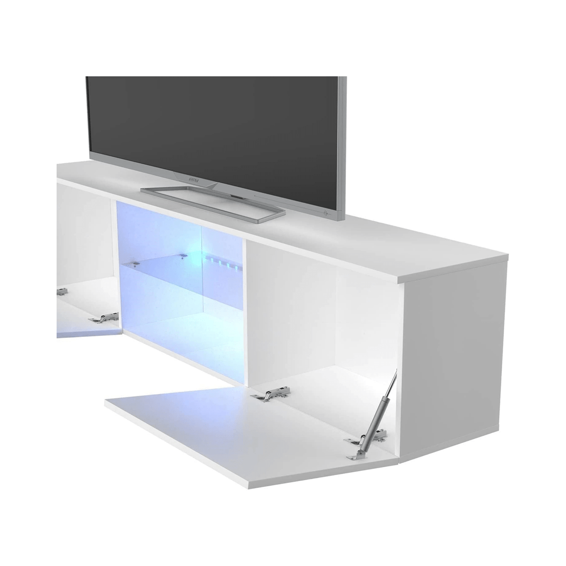 4 Advwin Tv Cabinet 160cm Led Entertainment Unit Stand Glass Shelf White, 4 of 10