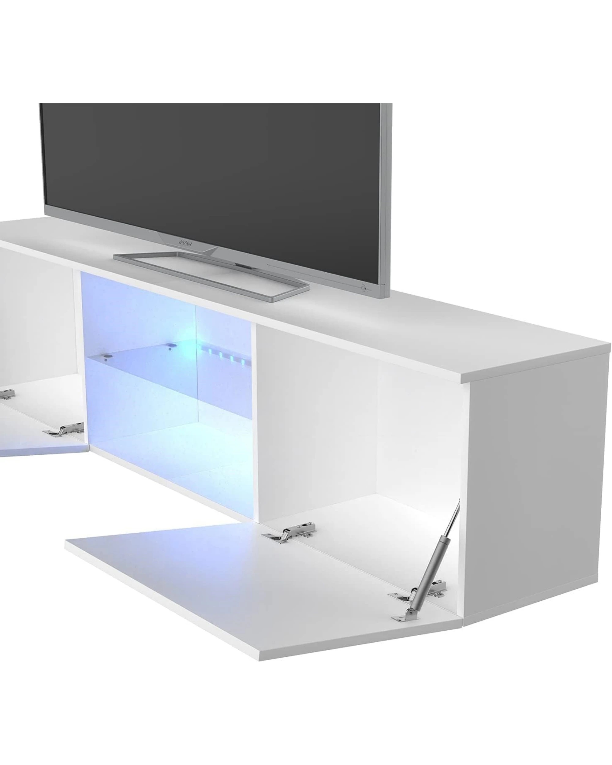 3 Advwin Tv Cabinet 160cm Led Entertainment Unit Stand Glass Shelf White, 3 of 9