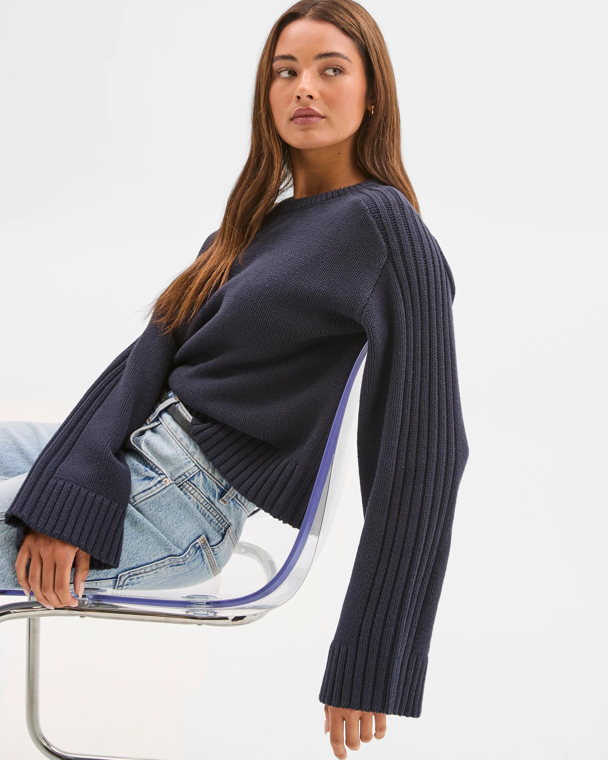 5 Lily Loves Australian Cotton Blend Crew Neck Knit Jumper NAVY, 5 of 7