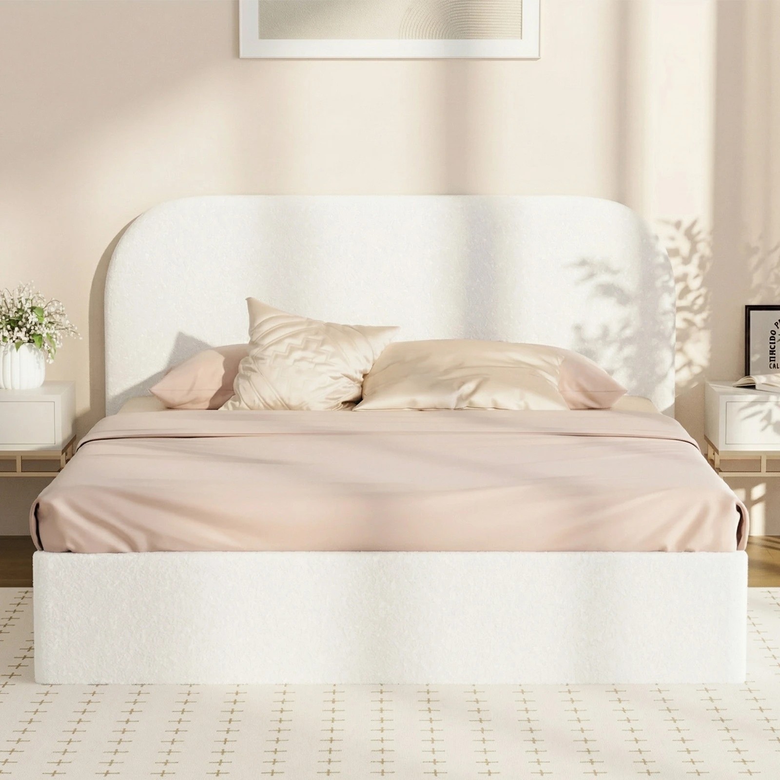5 Oikiture Queen Bed Frame with Gas Lift Storage Mattress Base Boucle - White, 5 of 9