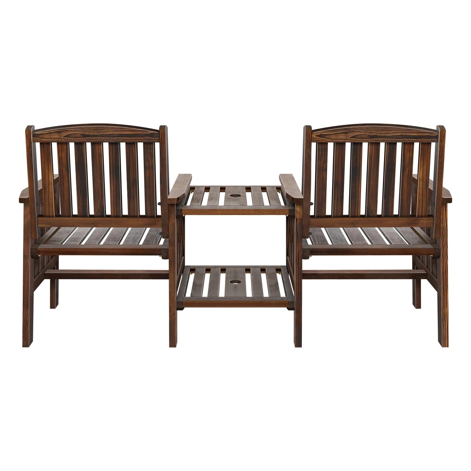 6 Alfordson Wooden Garden Bench Loveseat Outdoor Chairs Table Set Patio - Charcoal, 6 of 9
