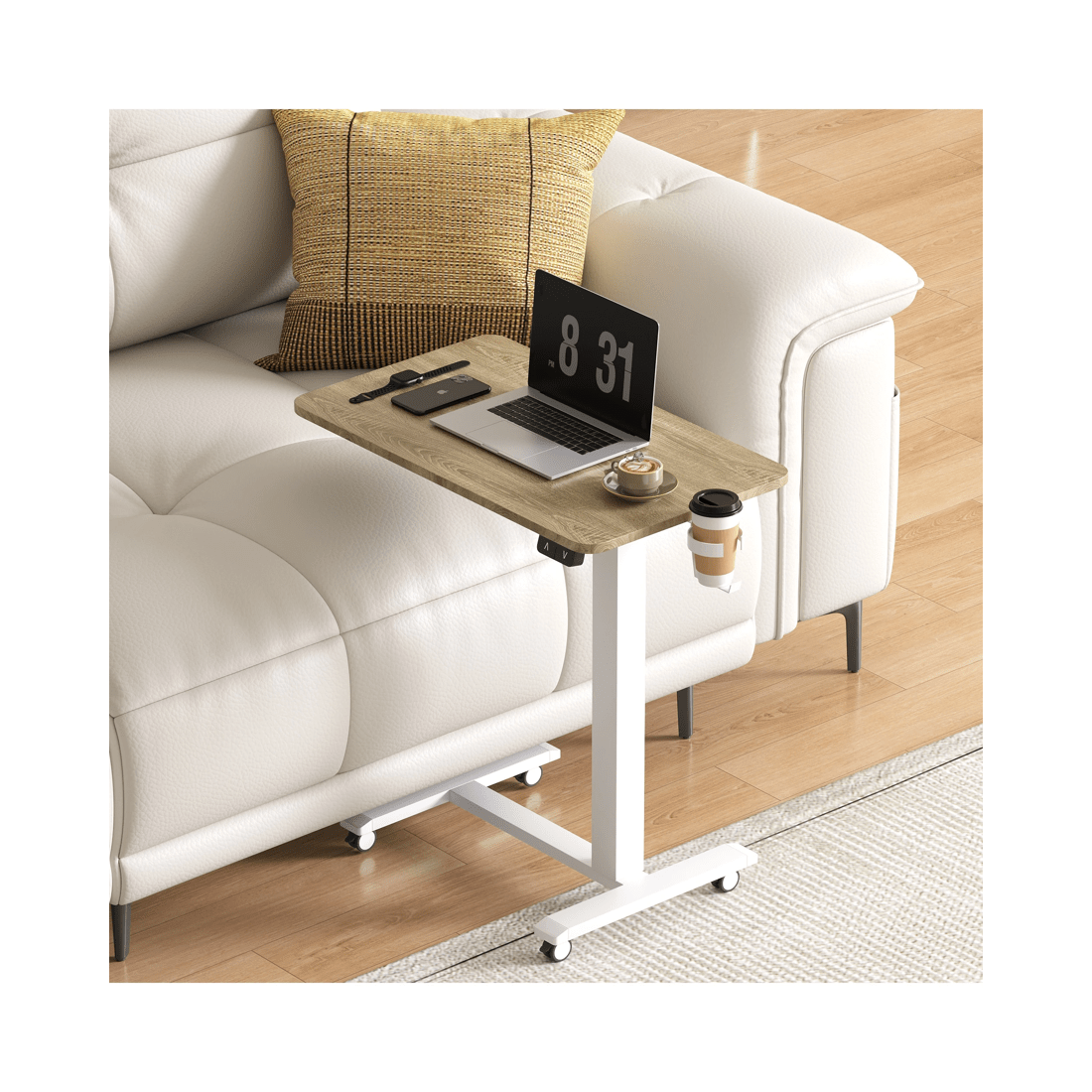 4 Advwin Portable Electric Standing Desk Height Adjustable Small Mobile Table Oak - Natural, 4 of 7