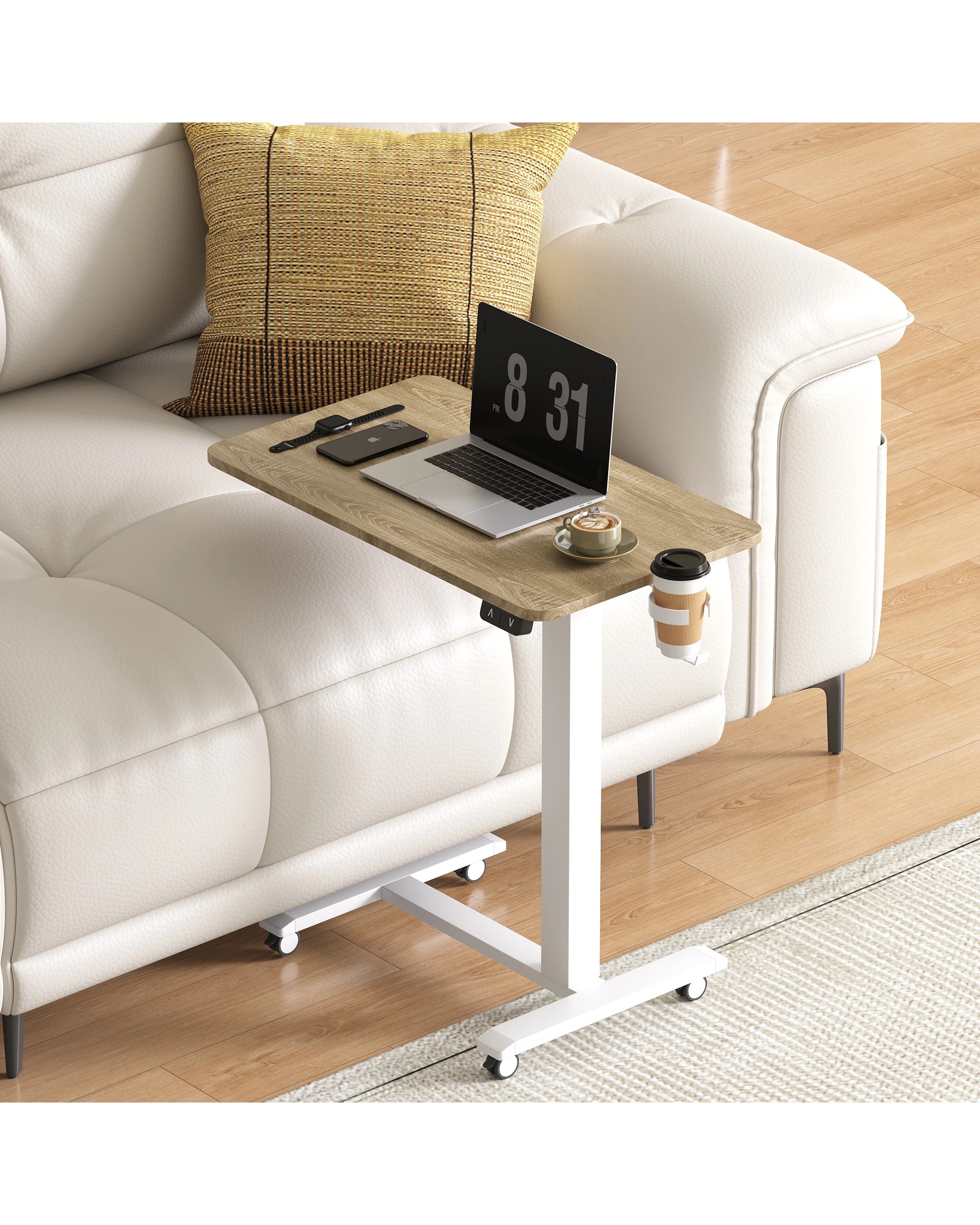 4 Advwin Portable Electric Standing Desk Height Adjustable Small Mobile Table Oak - Natural, 4 of 7