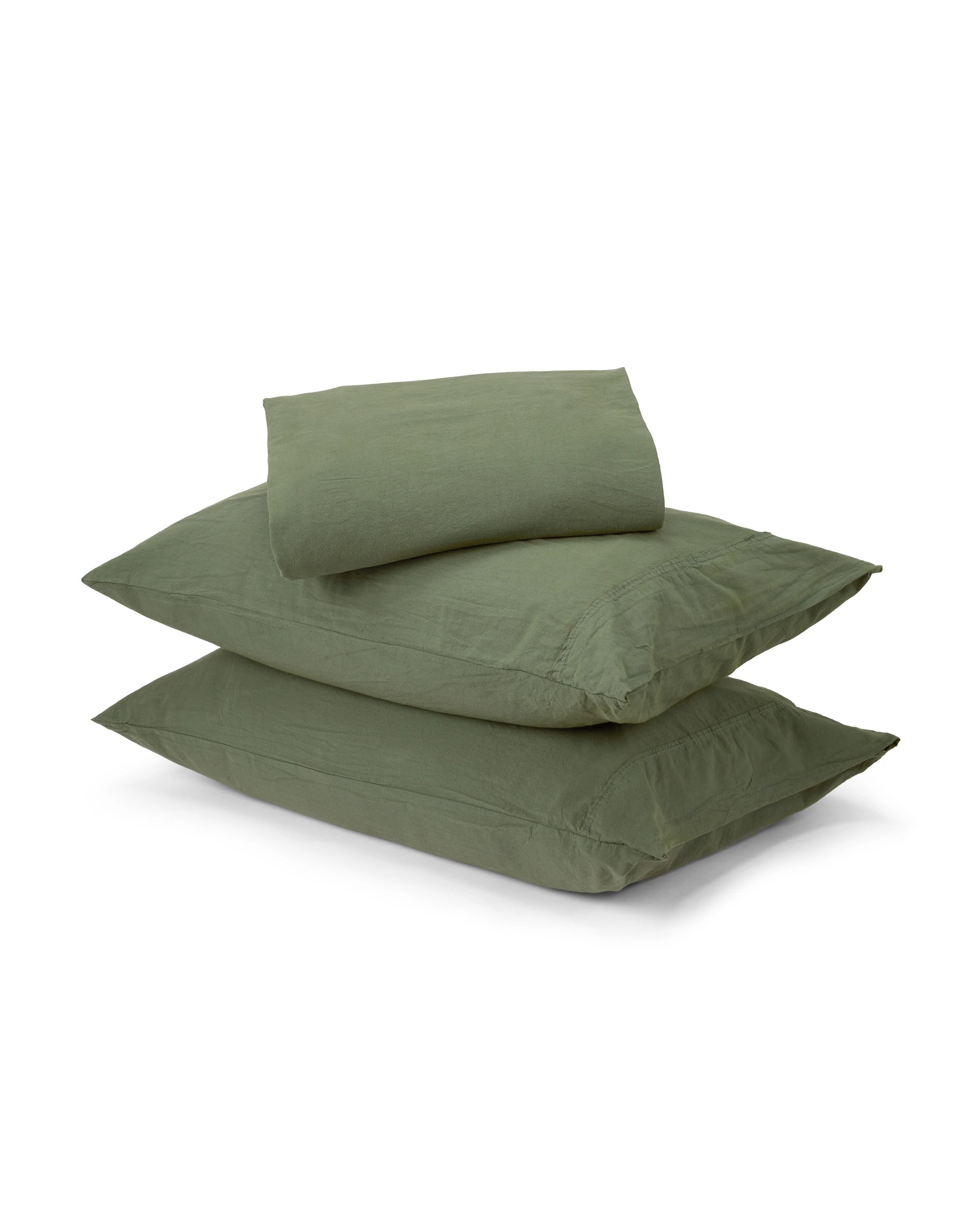1 Stonewashed Cotton Sheet Set - Queen Bed, Green, 1 of 5