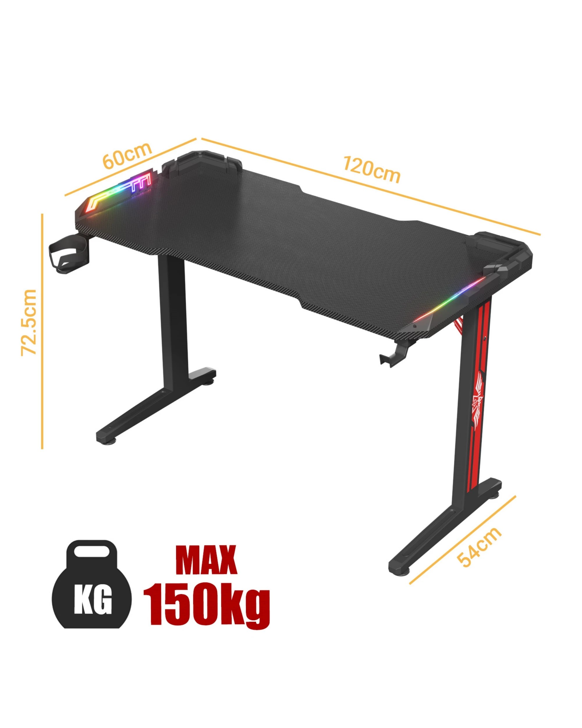 2 Advwin Gaming Desk 120cm With Rgb Led Light Computer Desk, 2 of 6