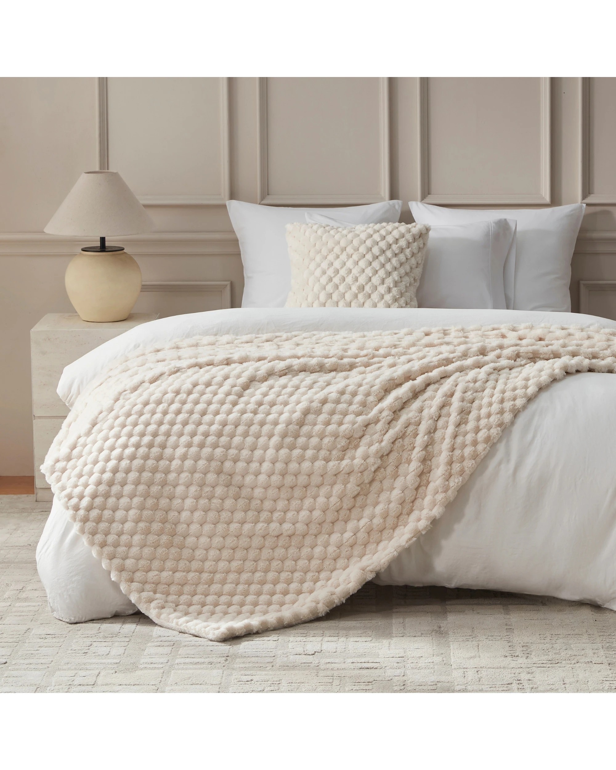 1 Dreamaker Emmett Textured Faux Fur Throw 180x200cm - Cream, 1 of 6