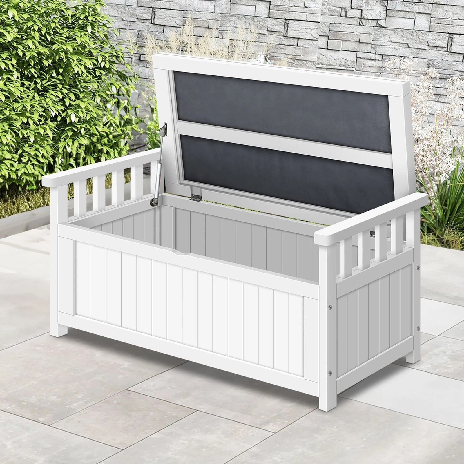 9 Alfordson Outdoor Storage Box Wooden Garden Bench Chest Tool Sheds L - White, 9 of 9