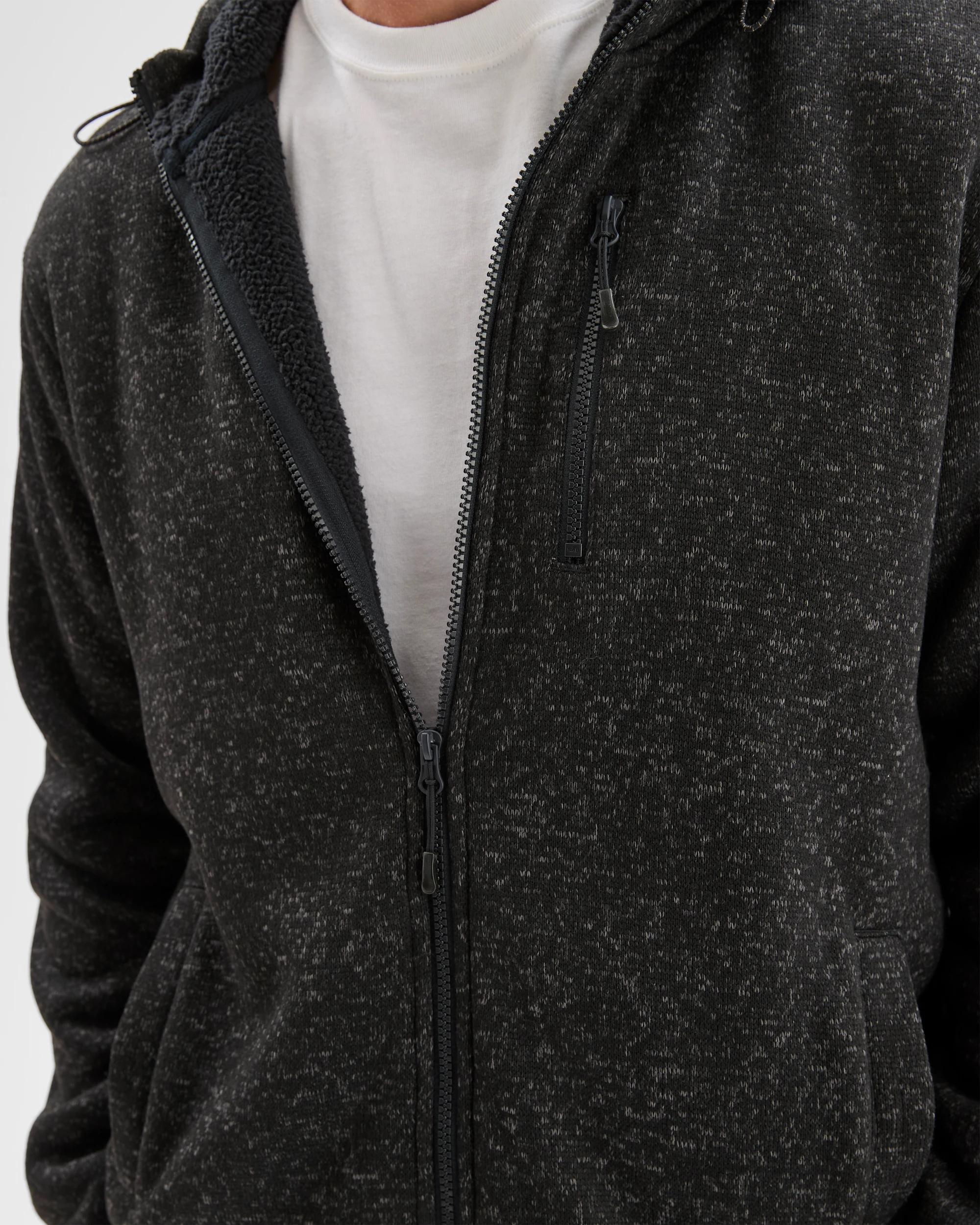 7 Target Man Teddy Lined Zip Through Fleece Hoodie BLACK MARLE, 7 of 7