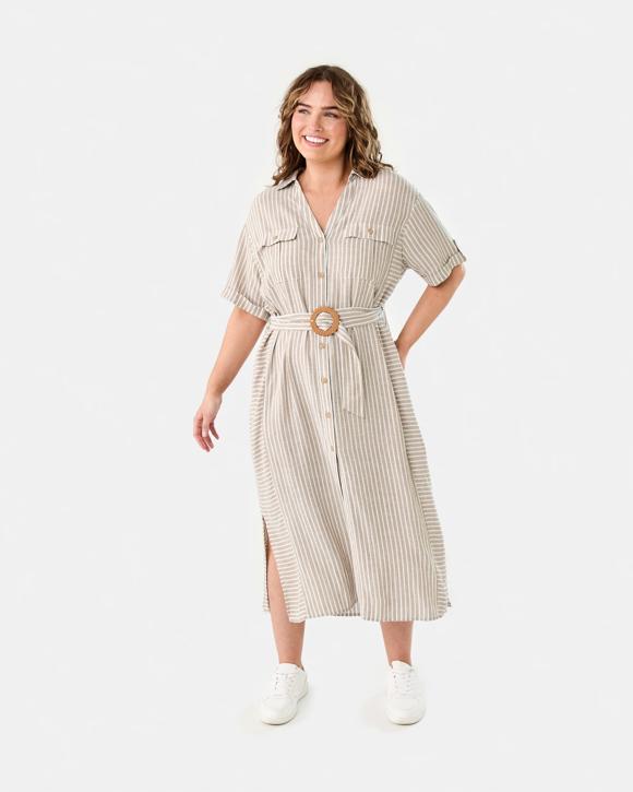 Short Sleeve Utility Shirt Midi Dress