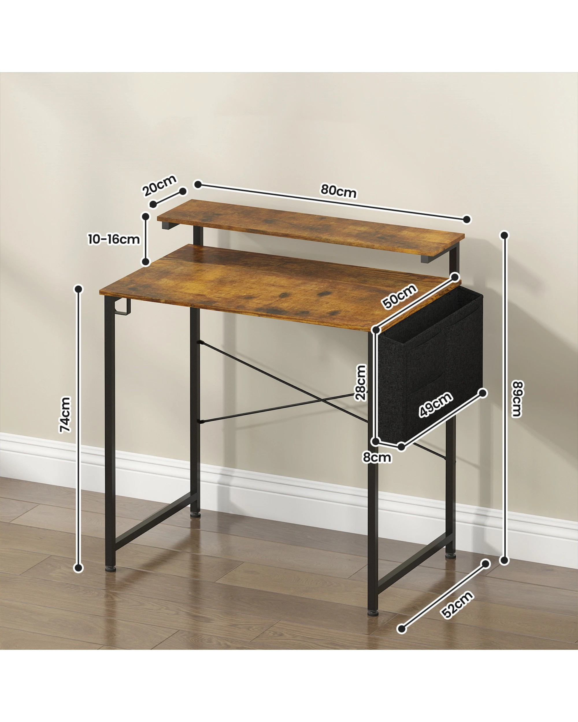 10 Advwin 80cm Small Computer Desk with Adjustable Monitor Stand and Storage Bag, 10 of 10