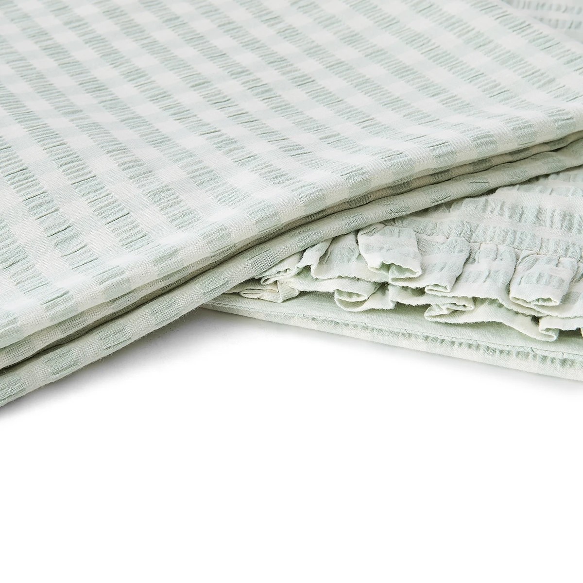 6 Gingham Ruffle Cotton Quilt Cover Set - Super King Bed, Sage, 6 of 6