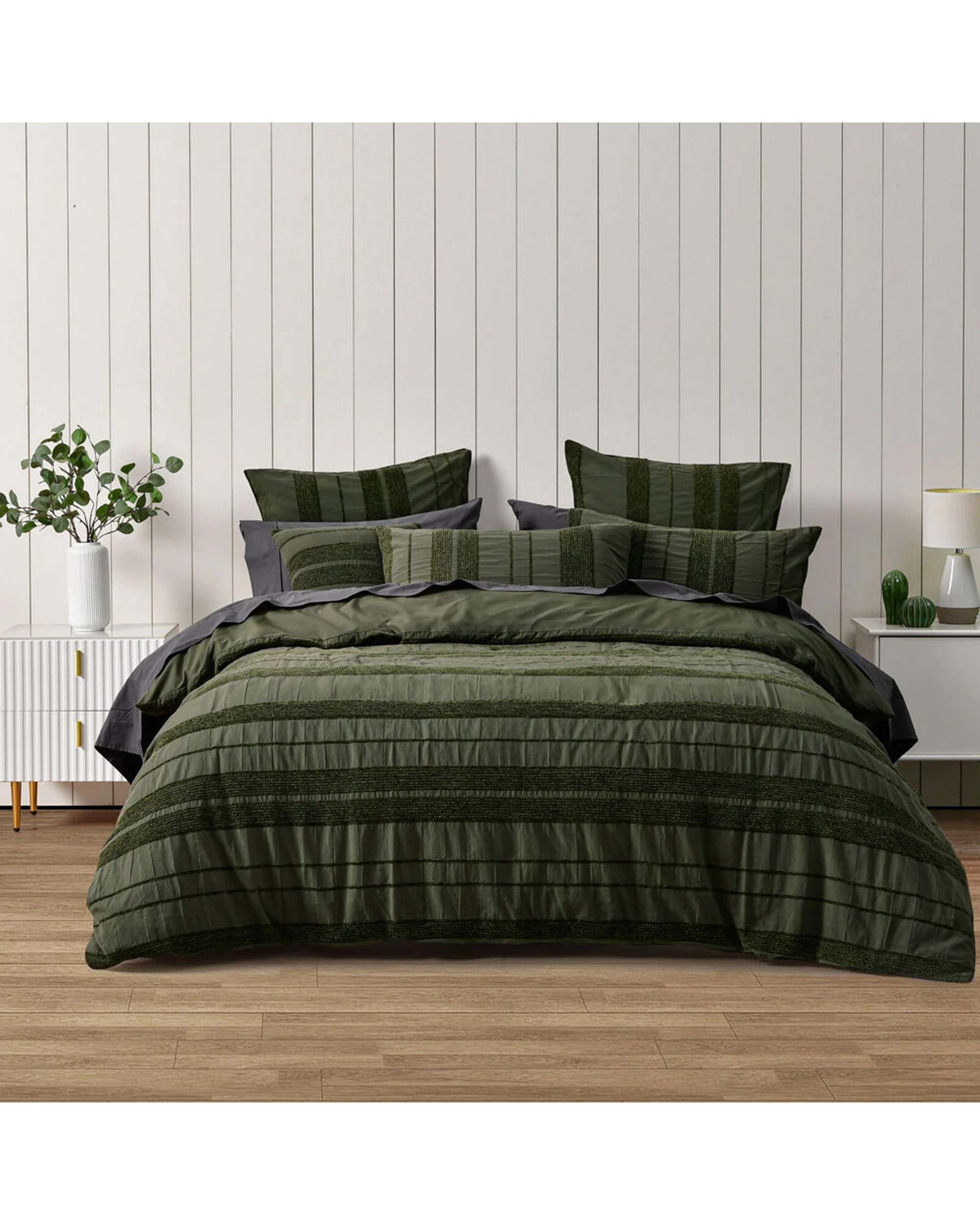 1 Bianca Avery King Polyester Cotton Quilt Cover Set Chenille Stripe Design - Green, 1 of 4