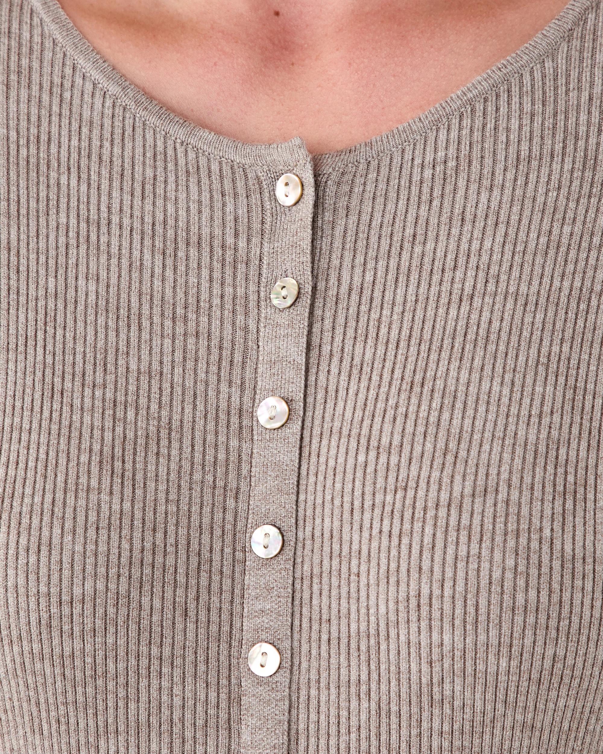 4 Long Sleeve True Knit Button Through Midi Dress Nat Taupe, 4 of 5