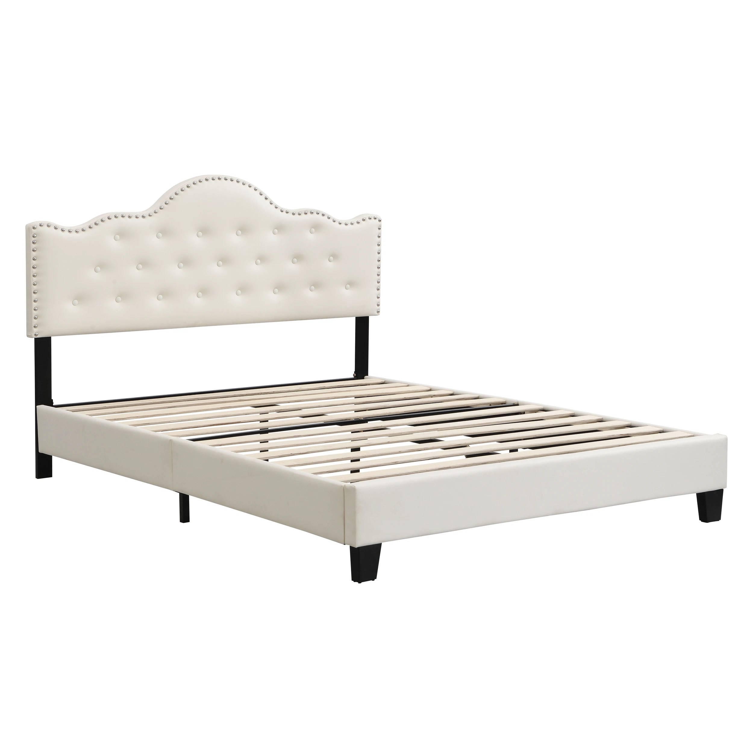 2 IHOMDEC BEF05 Button Tufted Double Bed Frame - Beige - Beige, 2 of 10