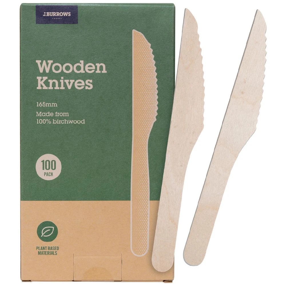 1 J.Burrows Wooden Knives 165mm 100 Pack, 1 of 5