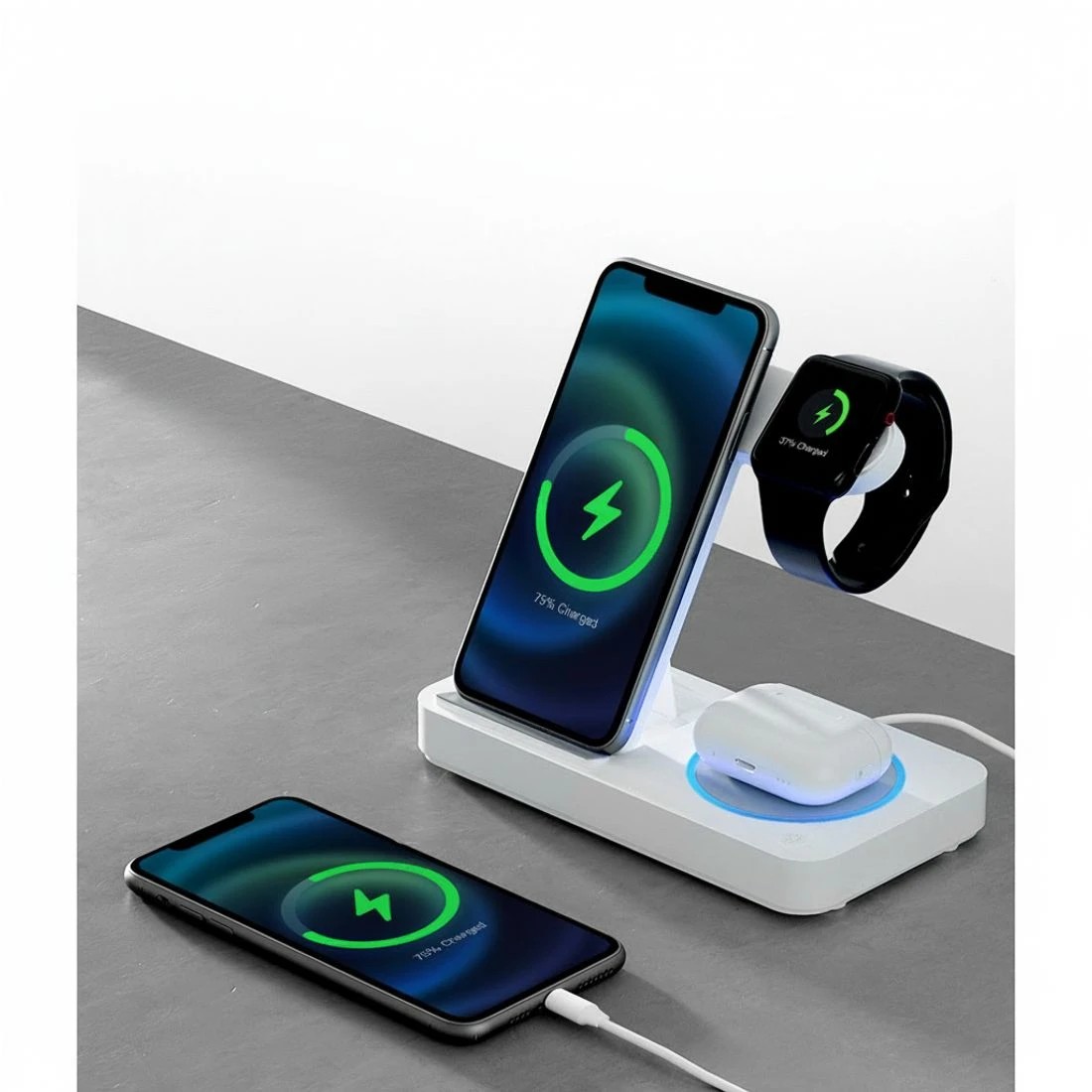 4 Devanti 4-in-1 Wireless Charger Station Fast Charging for Phone - White, 4 of 7