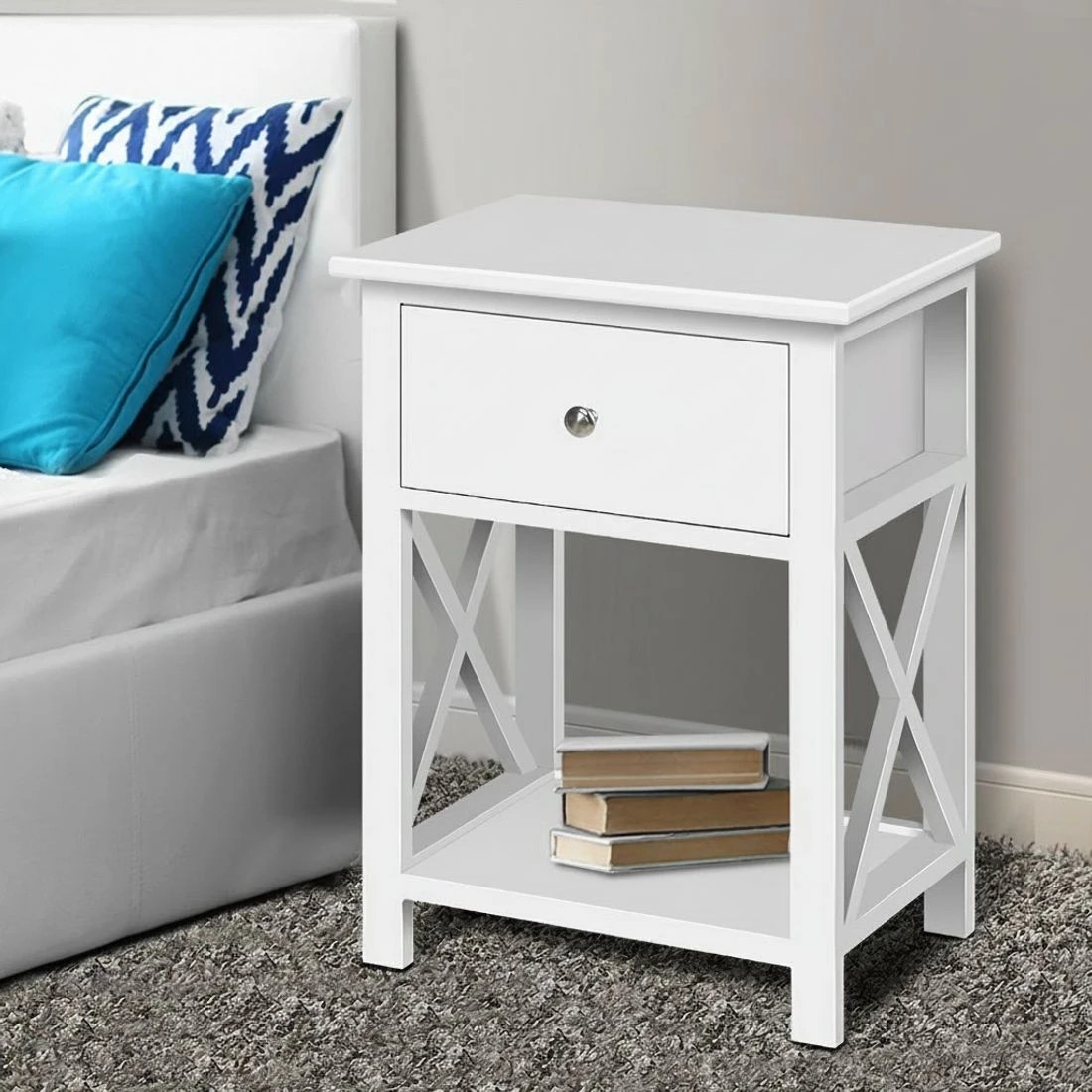 7 Artiss Bedside Table 1 Drawer with Shelf EMMA - White, 7 of 9
