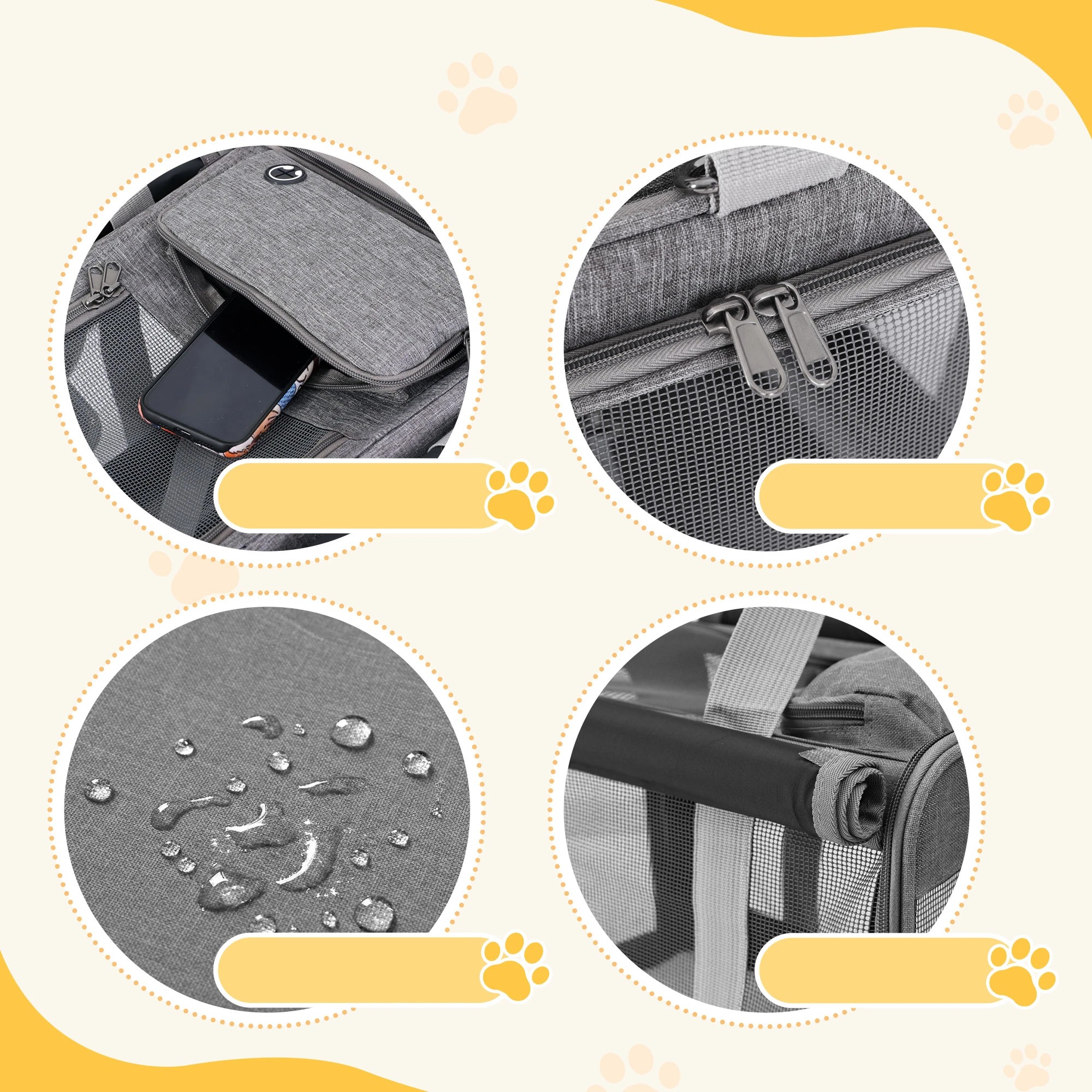 7 i.Pet Pet Carrier Bag Foldable Dog Cat Durable Crate Travel Portable Kennel - Grey, 7 of 9
