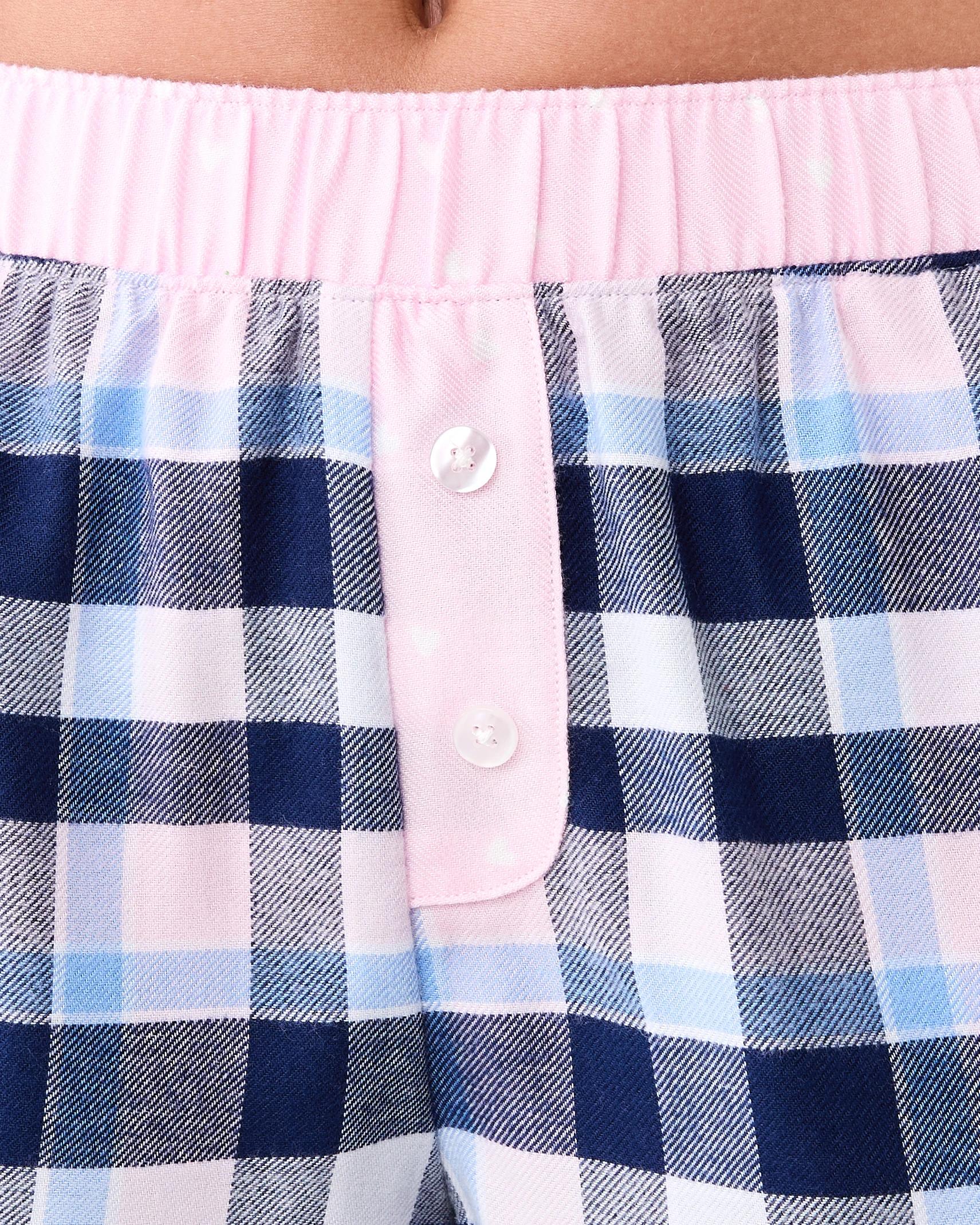 4 Boyfriend Contrast Waistband Flannel Shorts Blu Pk Chk, 4 of 6
